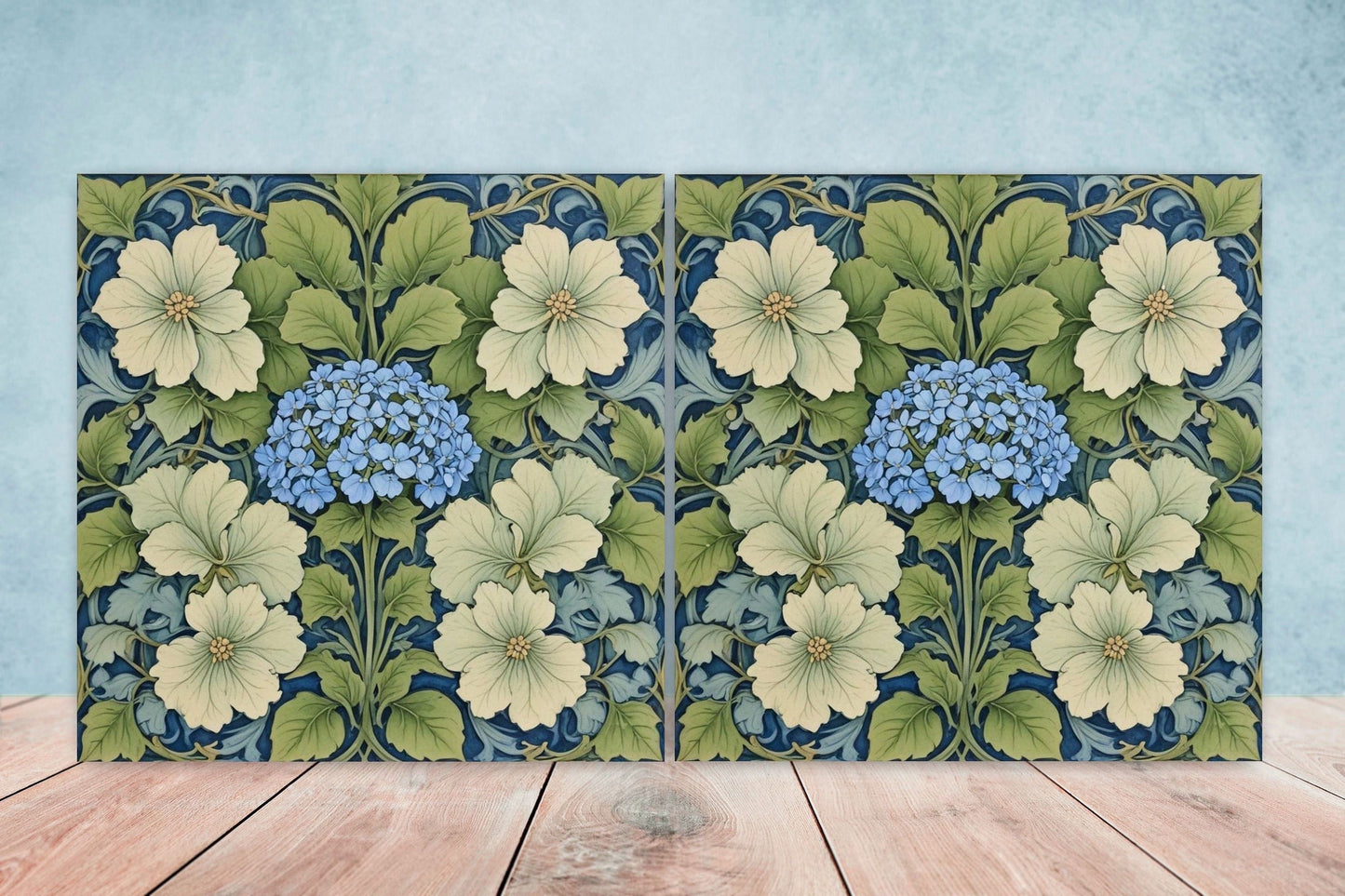 Art Nouveau Flower Ceramic tiles - Set of 2 Art Nouveau Wall Decor Tiles - Kitchen Backsplash Tiles, Table Decorative Tiles, Bathroom Tiles