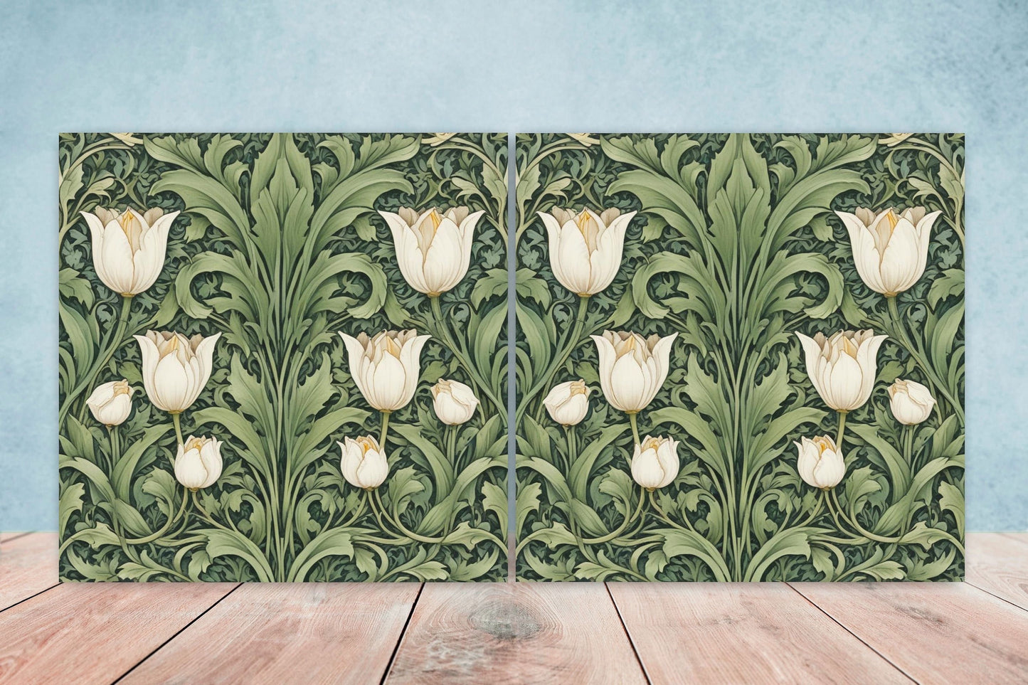 Art Nouveau Flower Ceramic Tiles - Set of 2 Art Nouveau Wall Decor Tiles - Kitchen Backsplash Tiles, Table Decorative Tiles, Bathroom Tiles