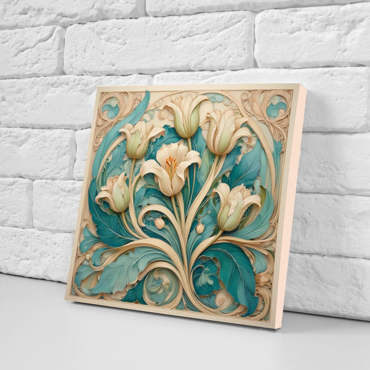 Art Nouveau Flower Ceramic Tiles - Set of 2 Art Nouveau Wall Decor Tiles - Kitchen Backsplash Tiles, Table Decorative Tiles, Bathroom Tiles