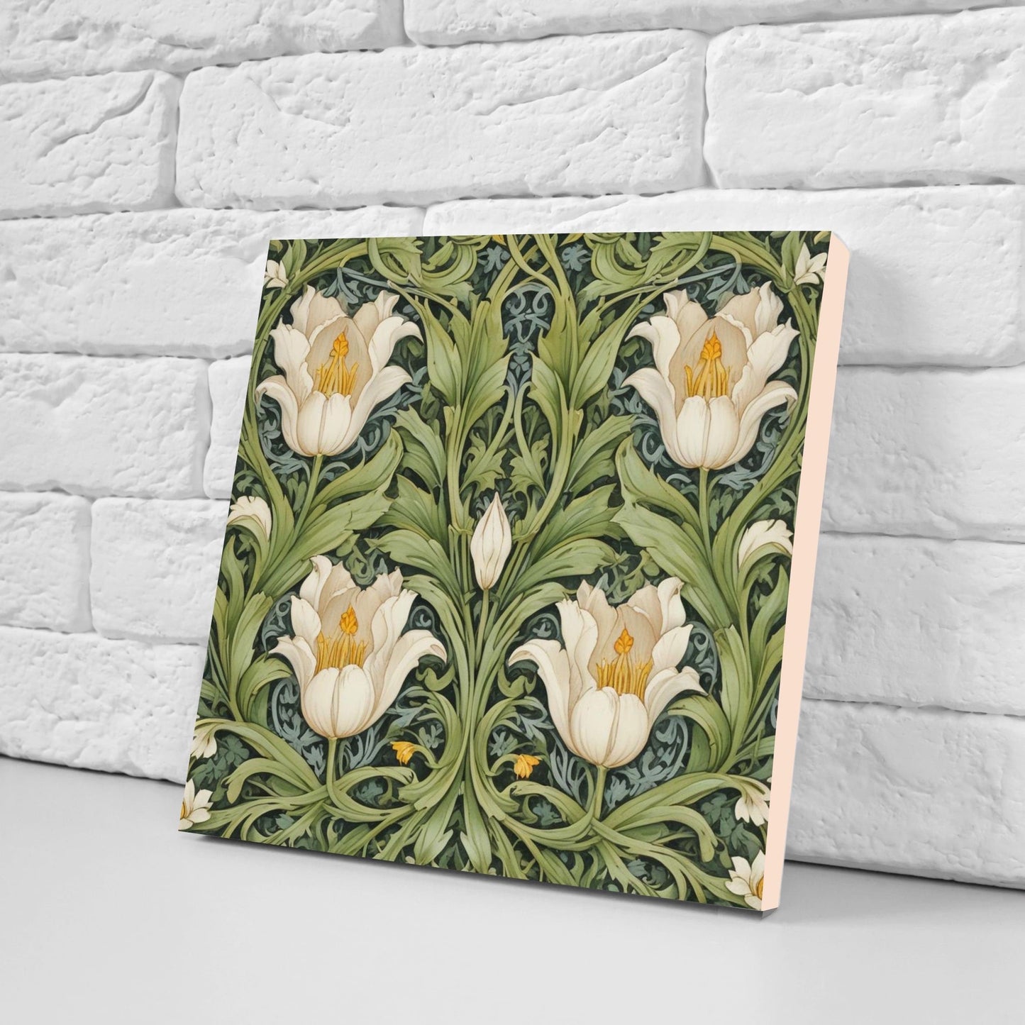 Art Nouveau Flower Ceramic Tiles - Set of 2 Art Nouveau Wall Decor Tiles - Kitchen Backsplash Tiles, Table Decorative Tiles, Bathroom Tiles