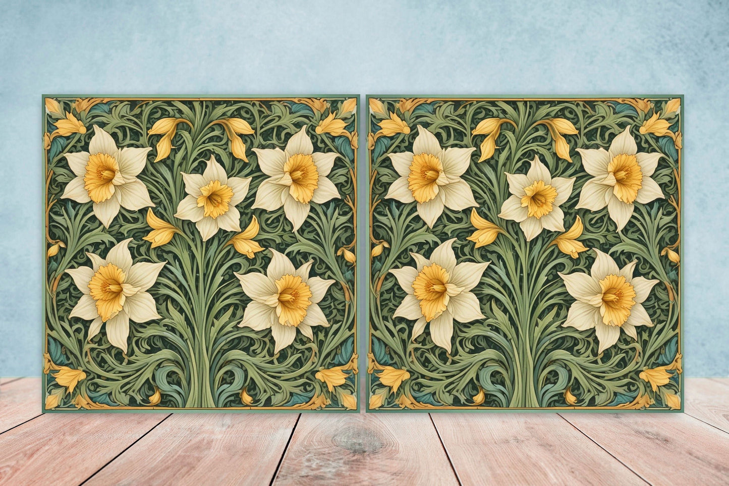 Art Nouveau Flower Ceramic tiles - Set of 2 Art Nouveau Wall Decor Tiles - Kitchen Backsplash Tiles, Table Decorative Tiles, Bathroom Tiles
