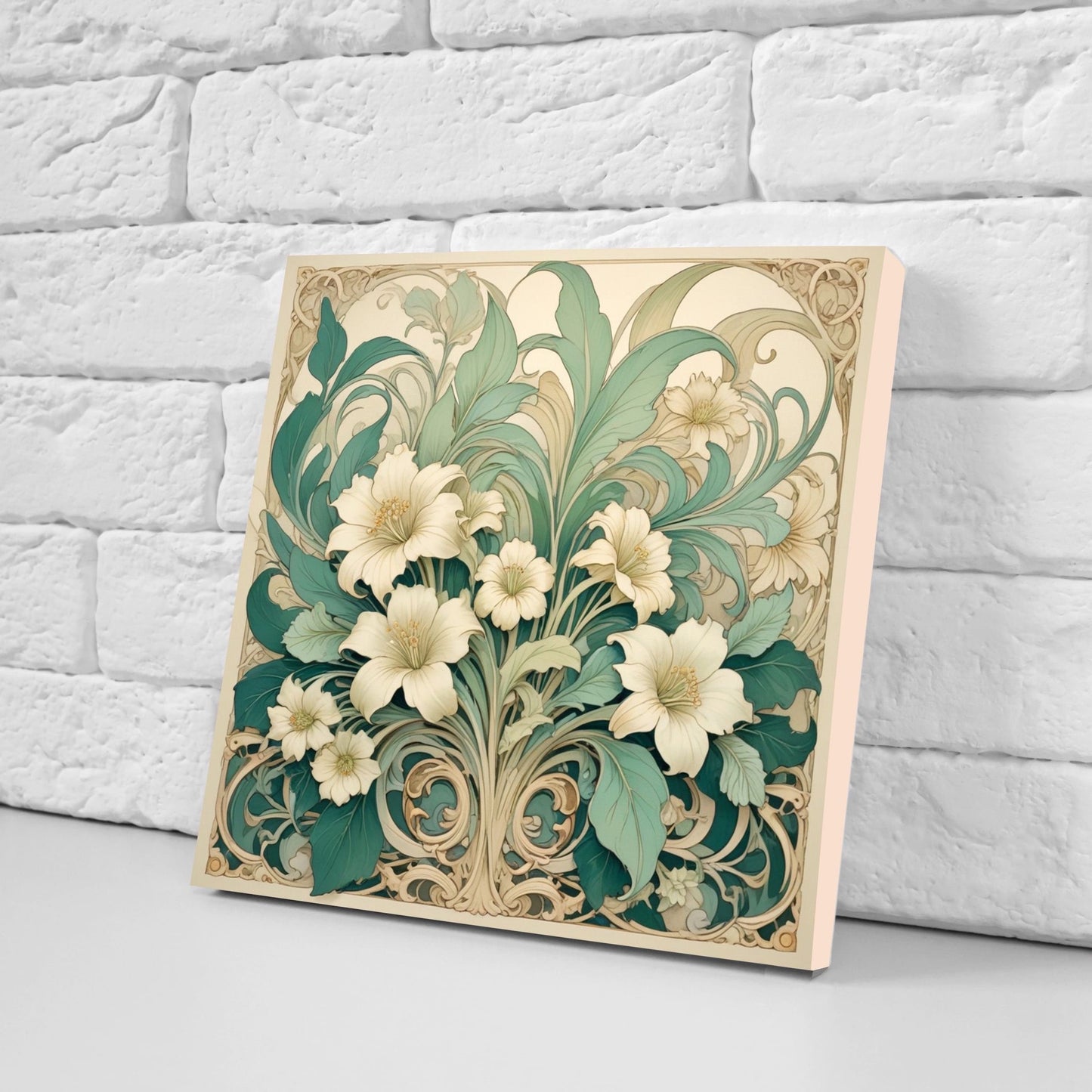 Art Nouveau Flower Ceramic Tiles - Set of 2 Art Nouveau Wall Decor Tiles - Kitchen Backsplash Tiles, Table Decorative Tiles, Bathroom Tiles