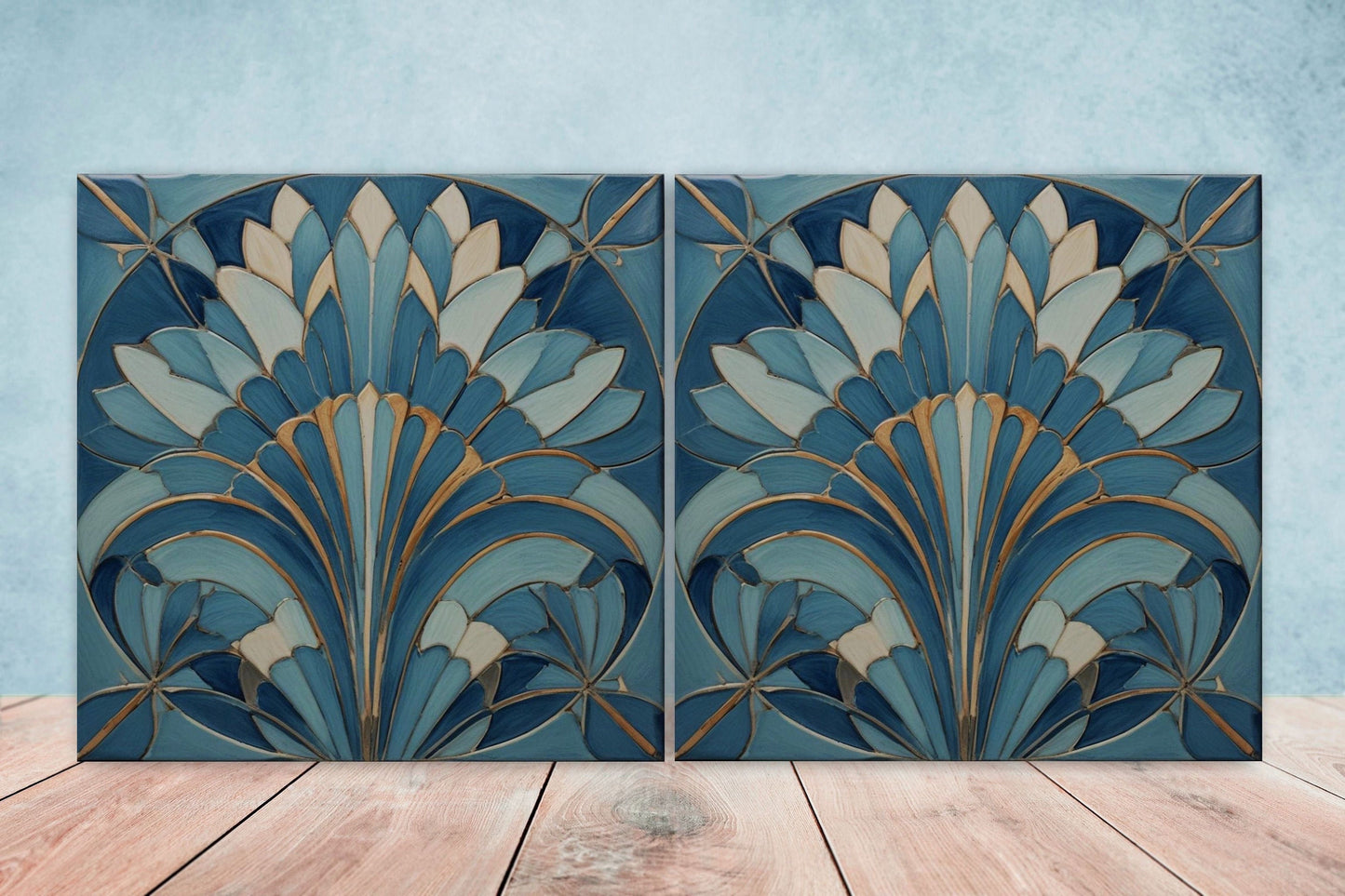 Art Deco Ceramic tiles - Set of 2 Art Deco Wall Decor Geometric Tiles - Kitchen Backsplash Tiles, Table Decorative Tiles, Bathroom Tiles