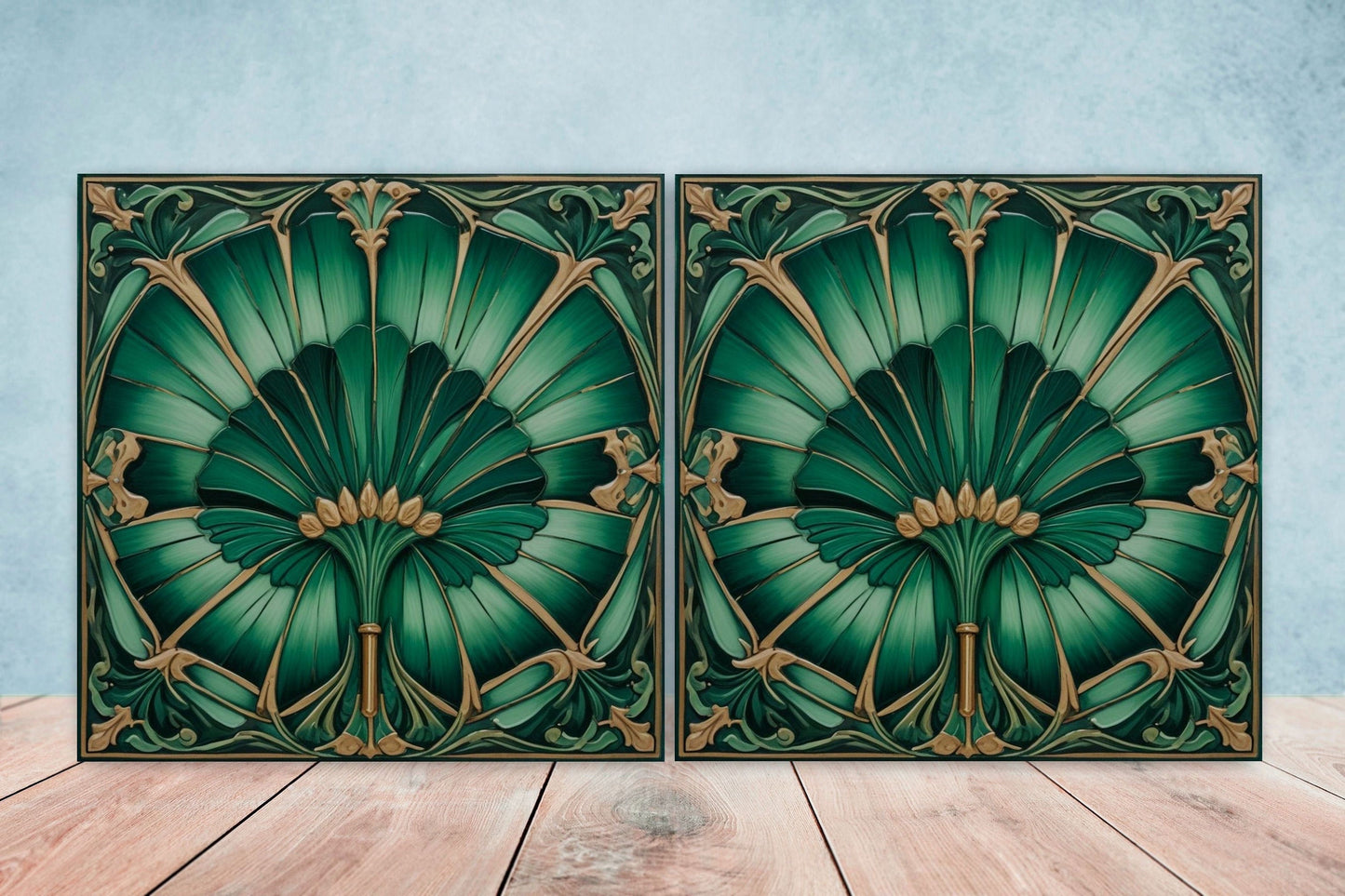Art Deco Ceramic tiles - Set of 2 Art Deco Wall Decor Geometric Tiles - Kitchen Backsplash Tiles, Table Decorative Tiles, Bathroom Tiles