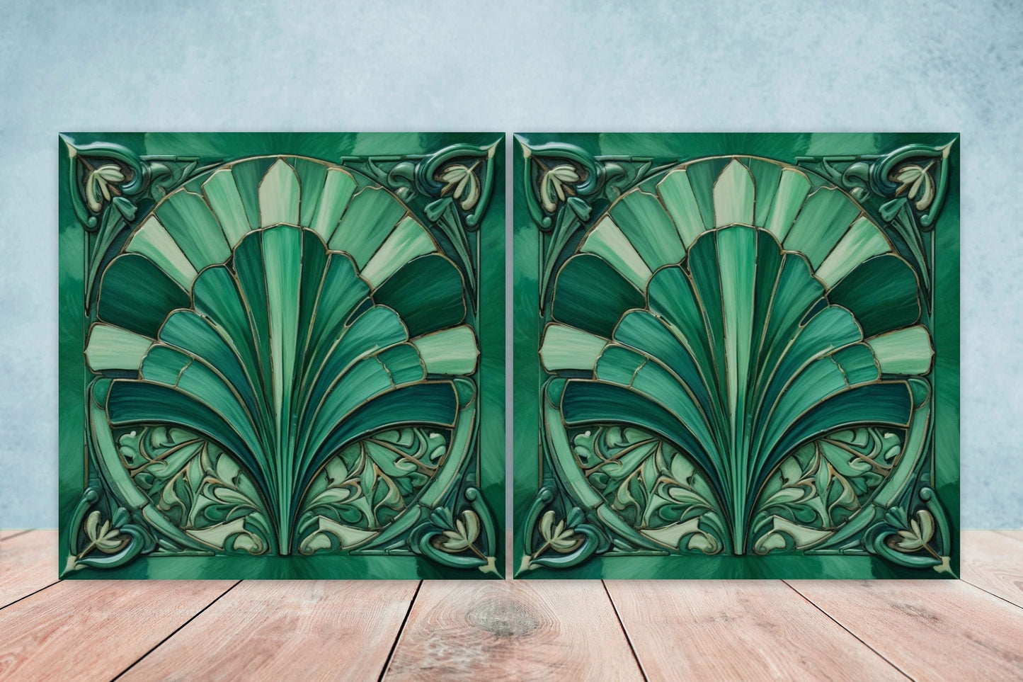Art Deco Ceramic tiles - Set of 2 Art Deco Wall Decor Geometric Tiles - Kitchen Backsplash Tiles, Table Decorative Tiles, Bathroom Tiles