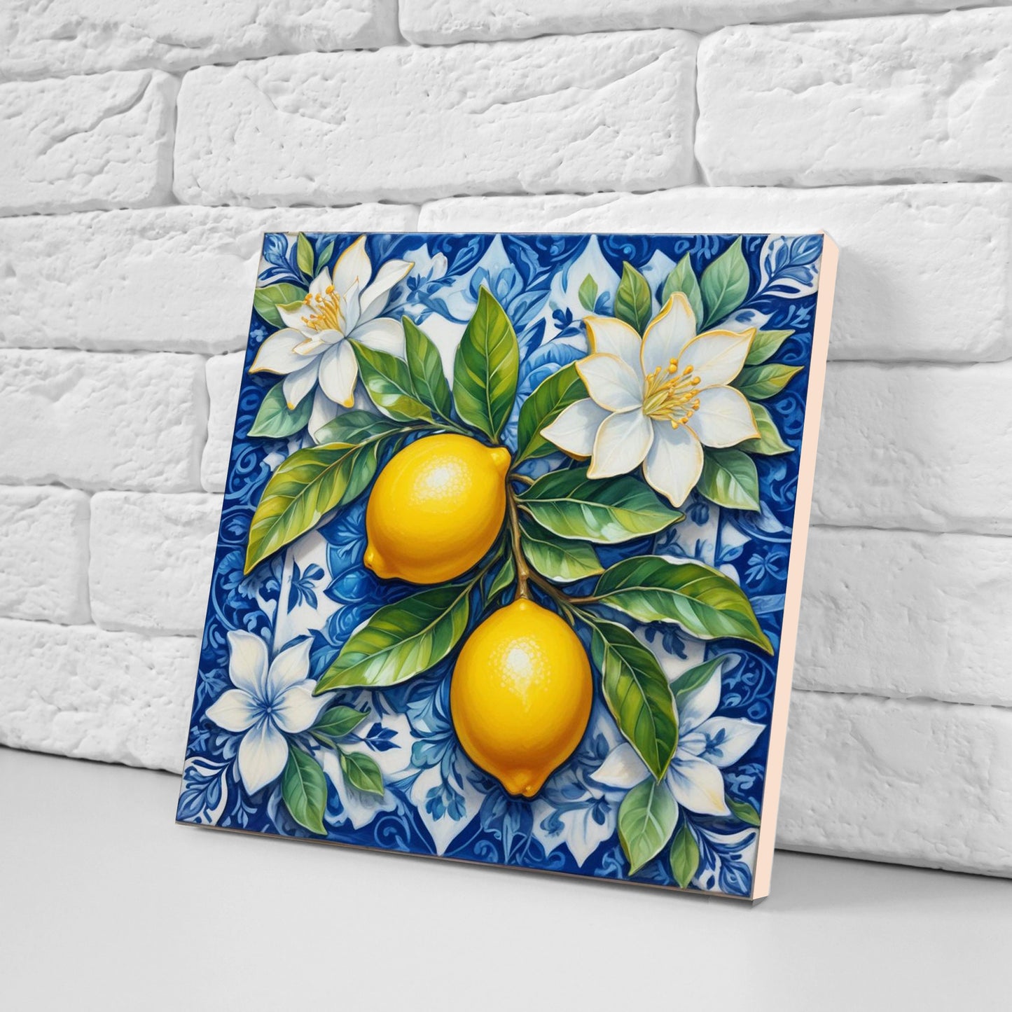 Italian Majolica Lemon Tiles - Set of 2 Italian Wall Decor Tiles - Kitchen Backsplash Tiles, Table Decorative Tiles, Bathroom Tiles, Coaster