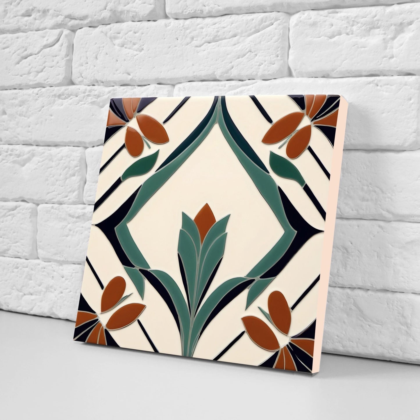 Art Deco Ceramic tiles - Set of 2 Art Deco Wall Decor Geometric Tiles - Kitchen Backsplash Tiles, Table Decorative Tiles, Bathroom Tiles