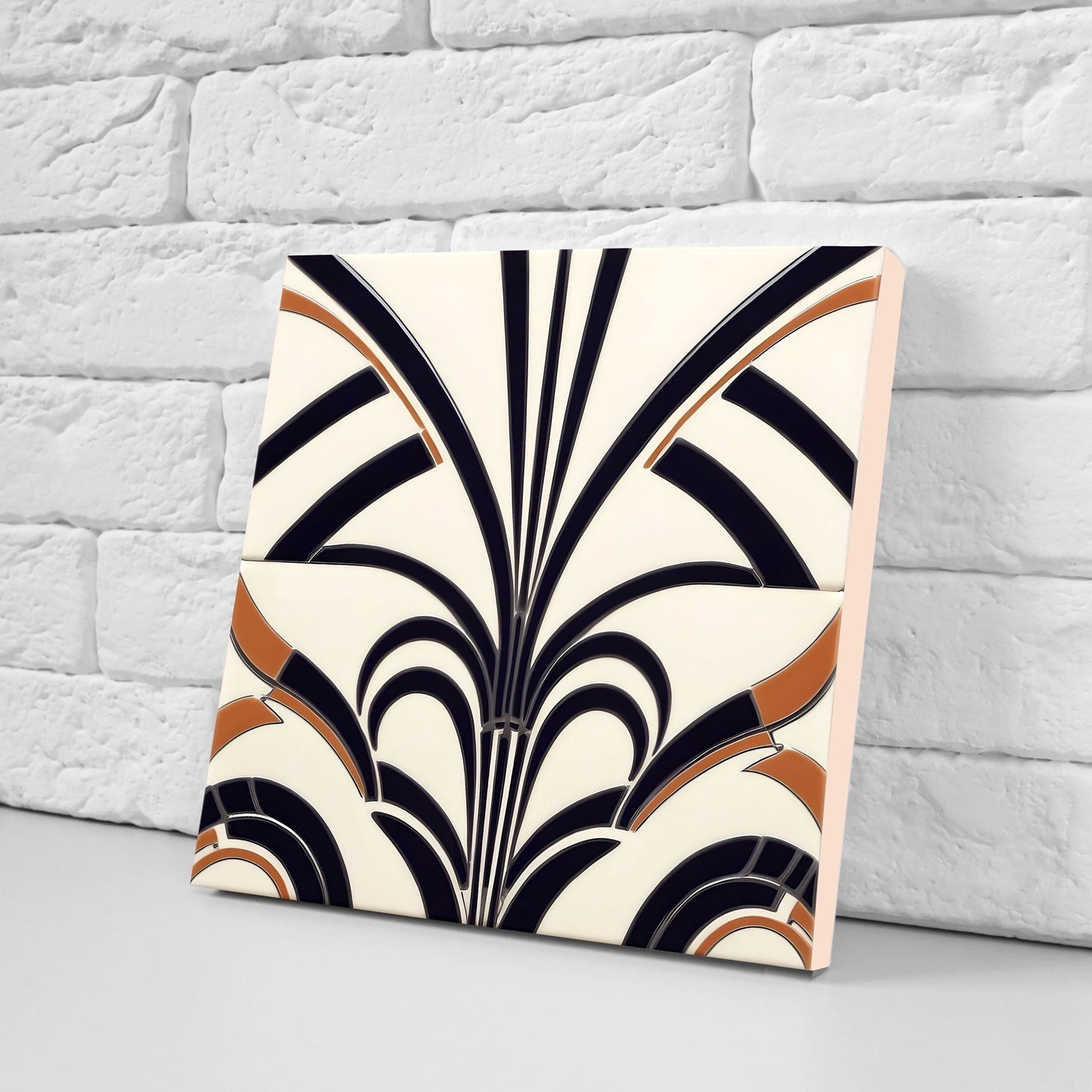 Art Deco Ceramic tiles - Set of 2 Art Deco Wall Decor Geometric Tiles - Kitchen Backsplash Tiles, Table Decorative Tiles, Bathroom Tiles