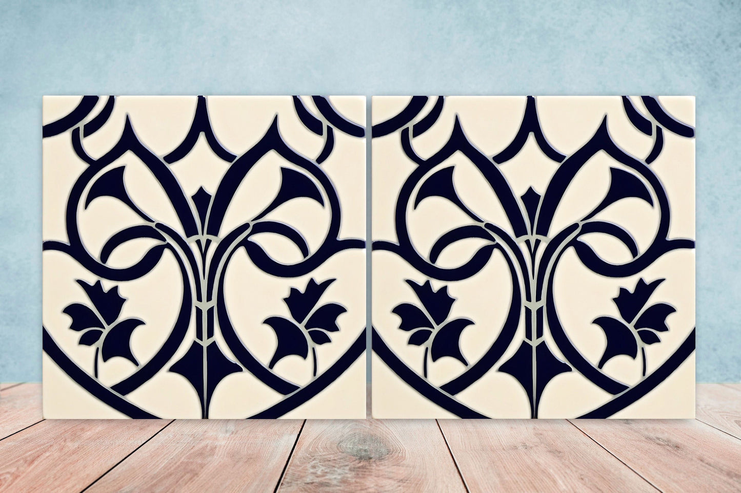 Art Deco Ceramic tiles - Set of 2 Art Deco Wall Decor Geometric Tiles - Kitchen Backsplash Tiles, Table Decorative Tiles, Bathroom Tiles