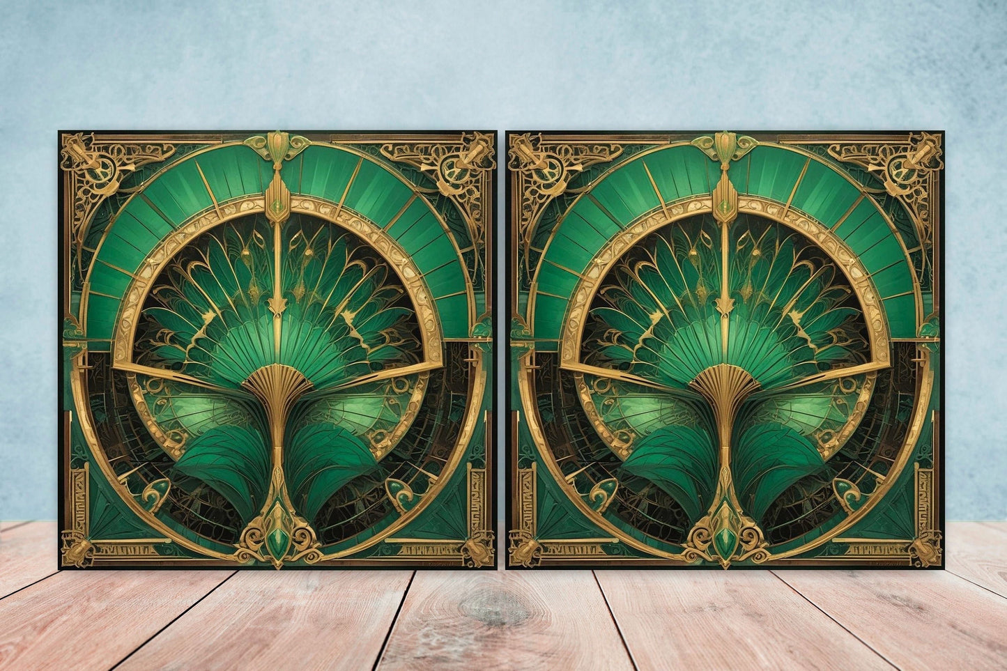 Art Deco Ceramic tiles - Set of 2 Art Deco Wall Decor Geometric Tiles - Kitchen Backsplash Tiles, Table Decorative Tiles, Bathroom Tiles