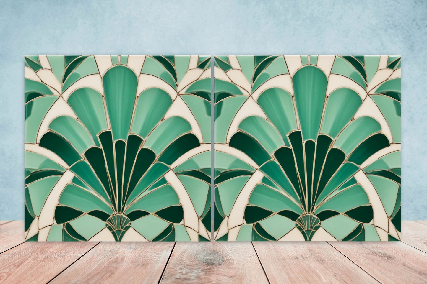 Art Deco Ceramic tiles - Set of 2 Art Deco Wall Decor Geometric Tiles - Kitchen Backsplash Tiles, Table Decorative Tiles, Bathroom Tiles