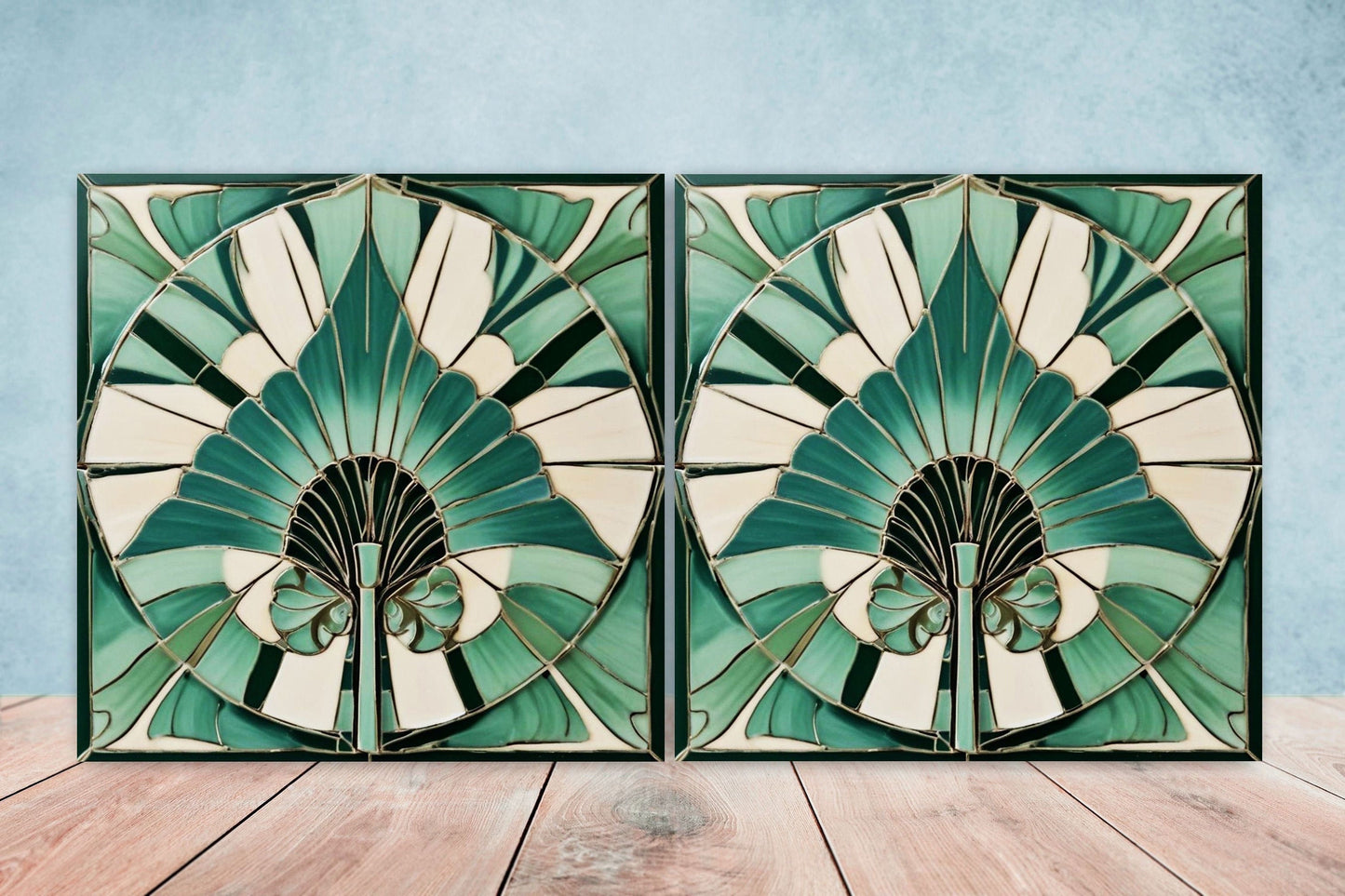 Art Deco Ceramic tiles - Set of 2 Art Deco Wall Decor Geometric Tiles - Kitchen Backsplash Tiles, Table Decorative Tiles, Bathroom Tiles