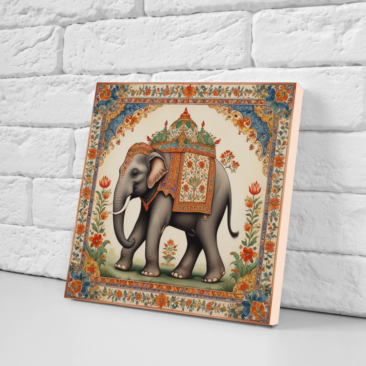 Set of 3 Indian Elephant Ceramic Wall Tiles - Gloss Finish - Elephant Wall Art Print - Elephant art - Elephant Home Decor - Elephant print