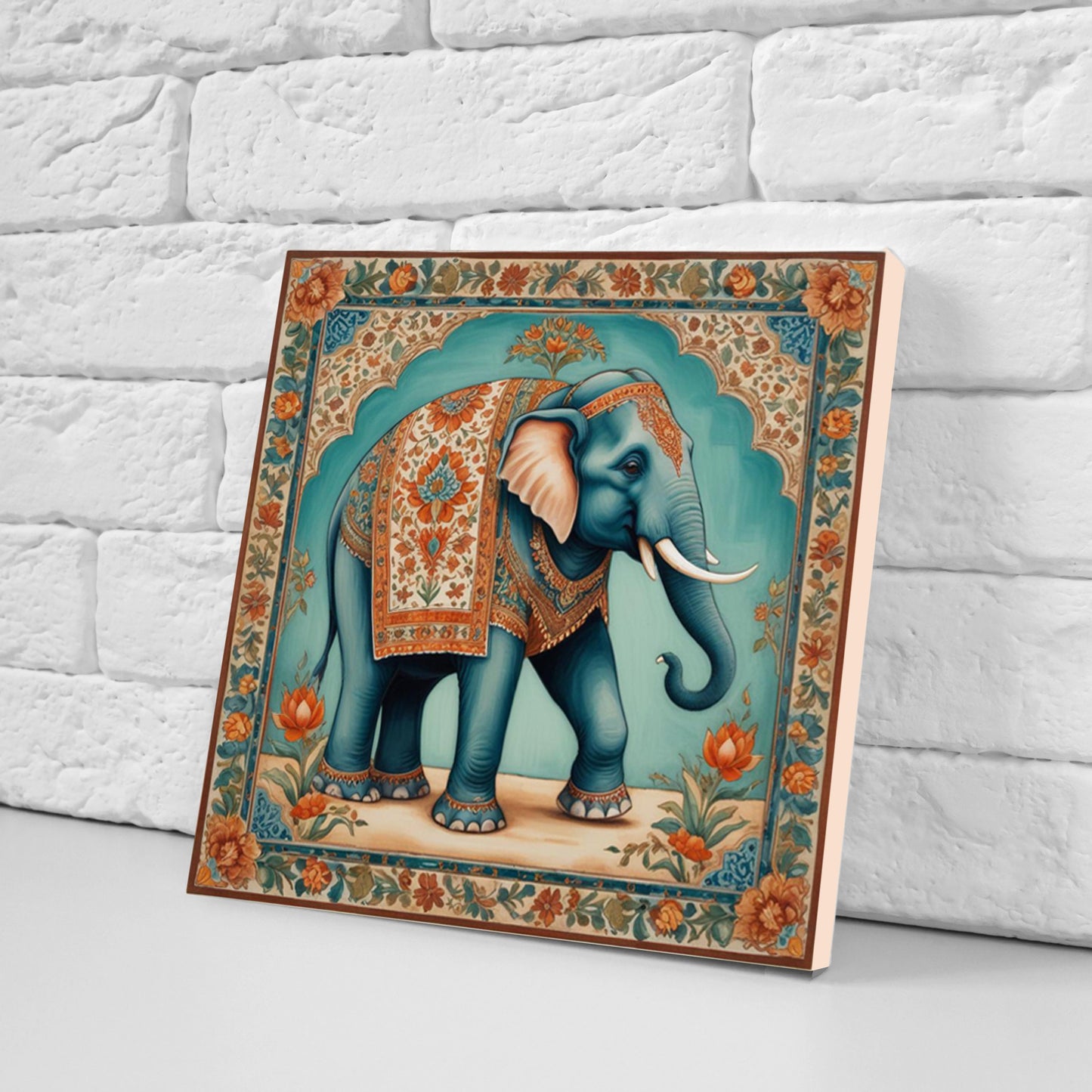 Set of 3 Indian Elephant Ceramic Wall Tiles - Gloss Finish - Elephant Wall Art Print - Elephant art - Elephant Home Decor - Elephant print