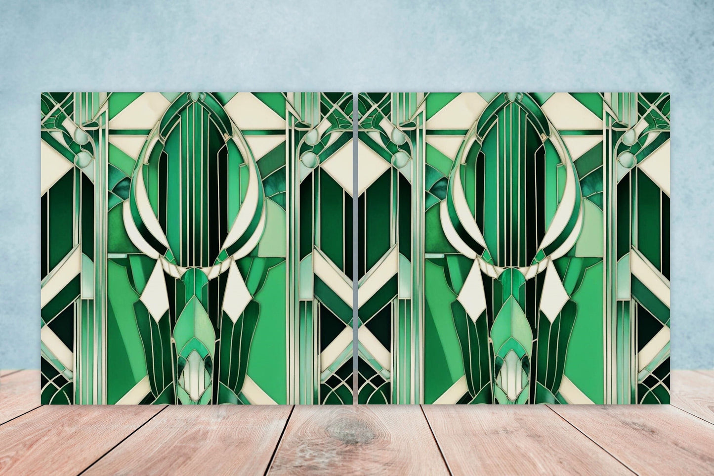 Art Deco Ceramic tiles - Set of 2 Art Deco Wall Decor Geometric Tiles - Kitchen Backsplash Tiles, Table Decorative Tiles, Bathroom Tiles