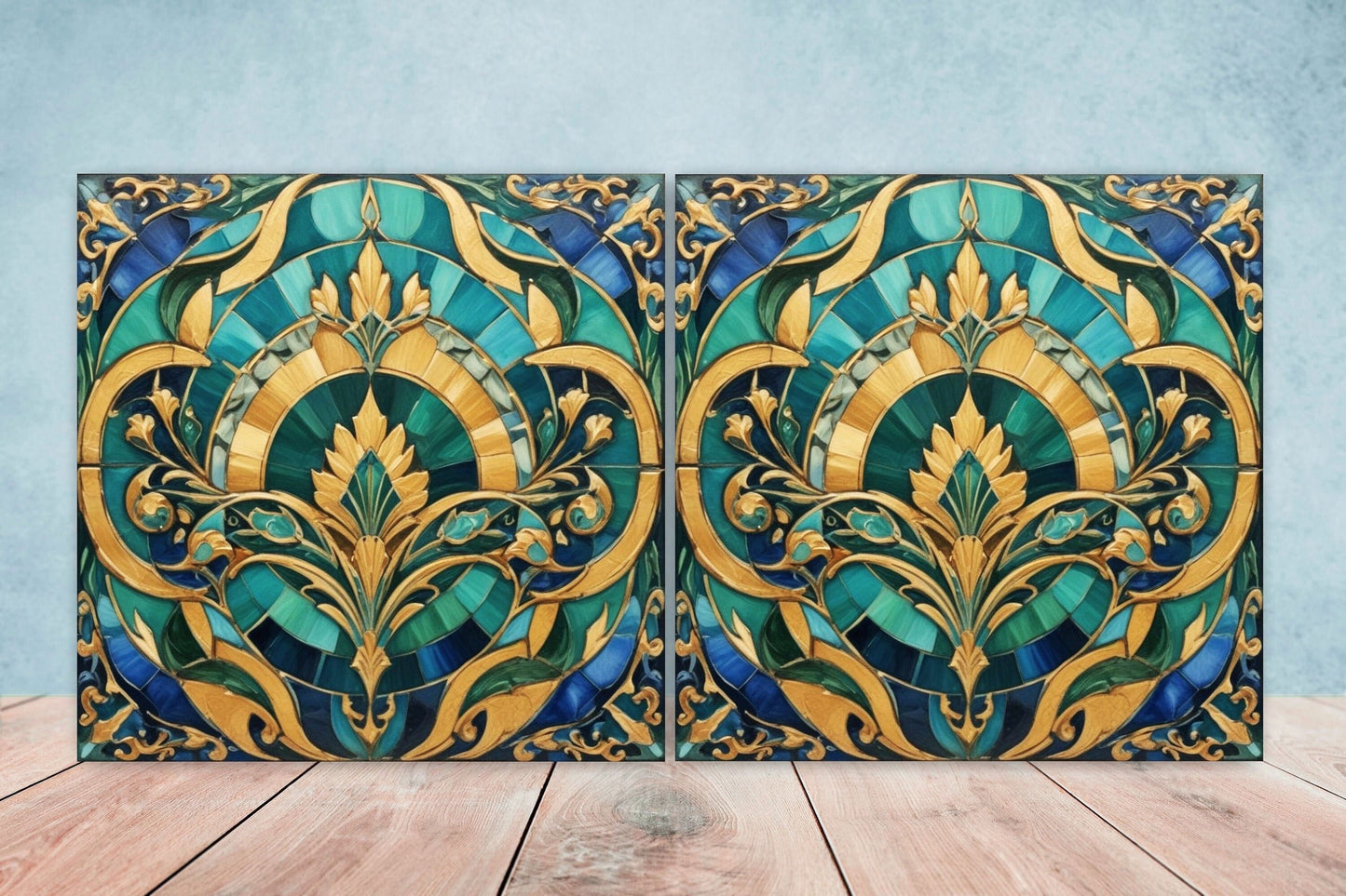Art Deco Ceramic tiles - Set of 2 Art Deco Wall Decor Geometric Tiles - Kitchen Backsplash Tiles, Table Decorative Tiles, Bathroom Tiles