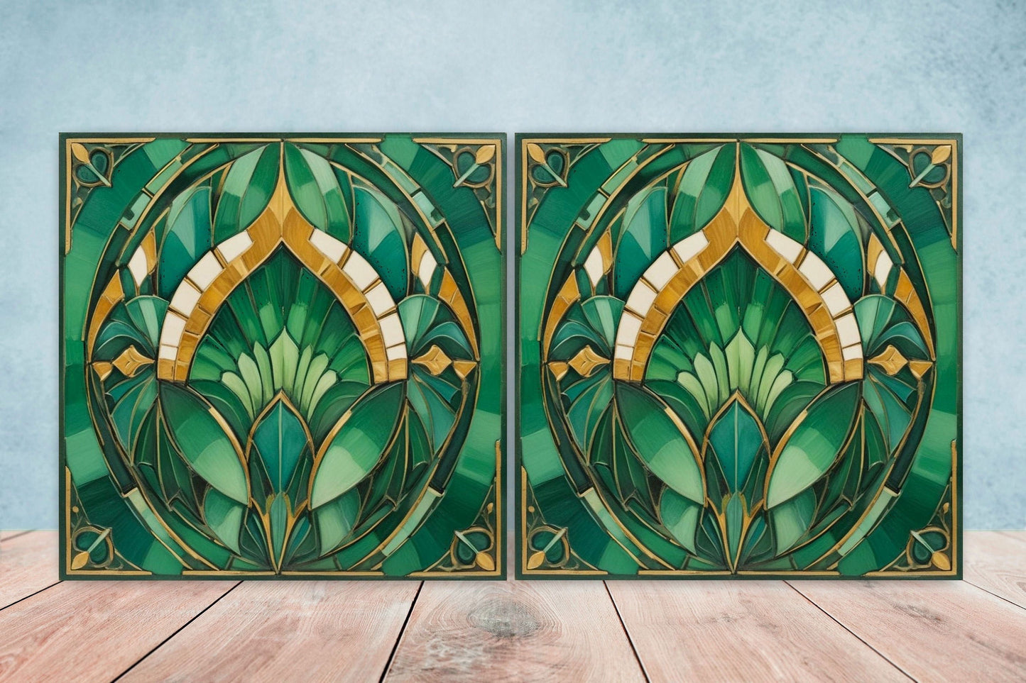 Art Deco Ceramic tiles - Set of 2 Art Deco Wall Decor Geometric Tiles - Kitchen Backsplash Tiles, Table Decorative Tiles, Bathroom Tiles