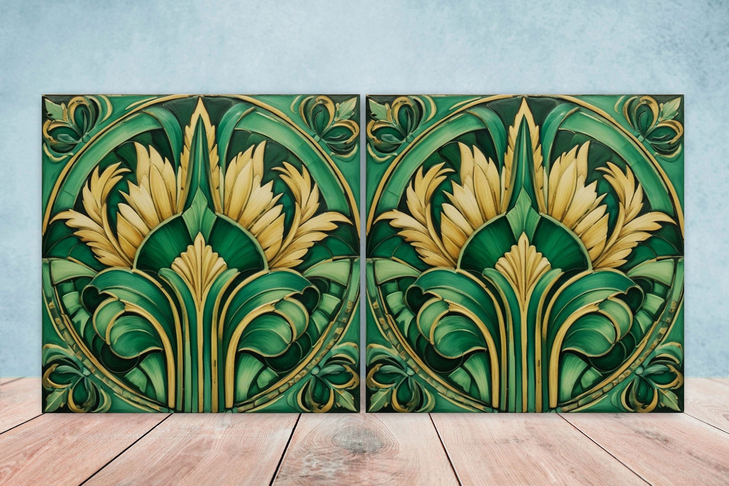 Art Deco Ceramic tiles - Set of 2 Art Deco Wall Decor Geometric Tiles - Kitchen Backsplash Tiles, Table Decorative Tiles, Bathroom Tiles