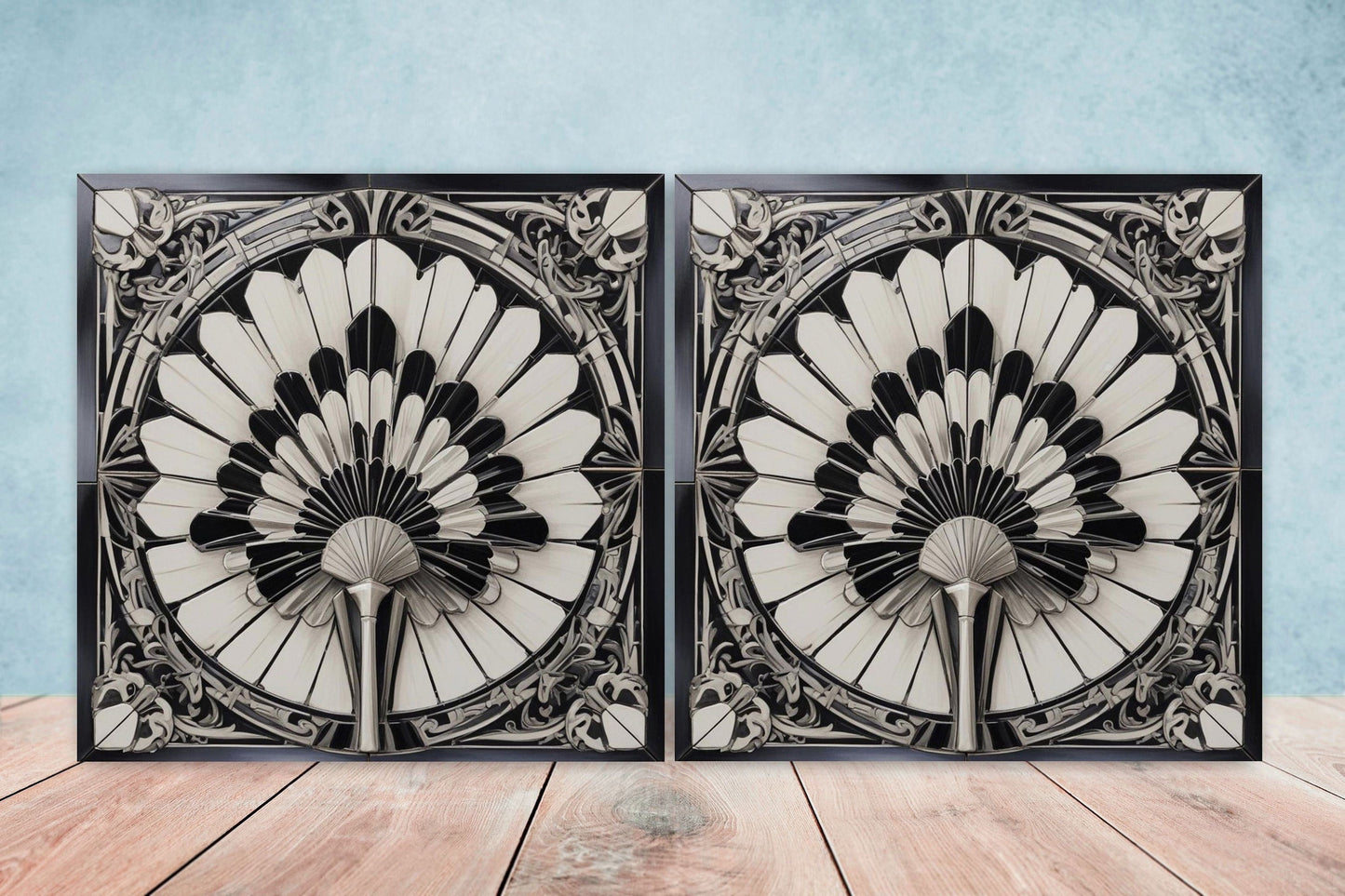 Art Deco Ceramic tiles - Set of 2 Art Deco Wall Decor Geometric Tiles - Kitchen Backsplash Tiles, Table Decorative Tiles, Bathroom Tiles