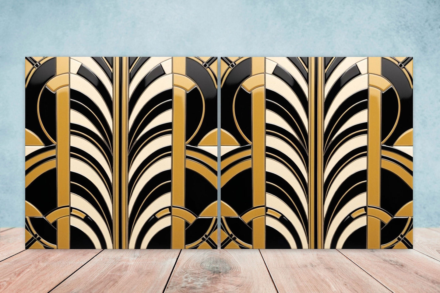Art Deco Ceramic tiles - Set of 2 Art Deco Wall Decor Geometric Tiles - Kitchen Backsplash Tiles, Table Decorative Tiles, Bathroom Tiles