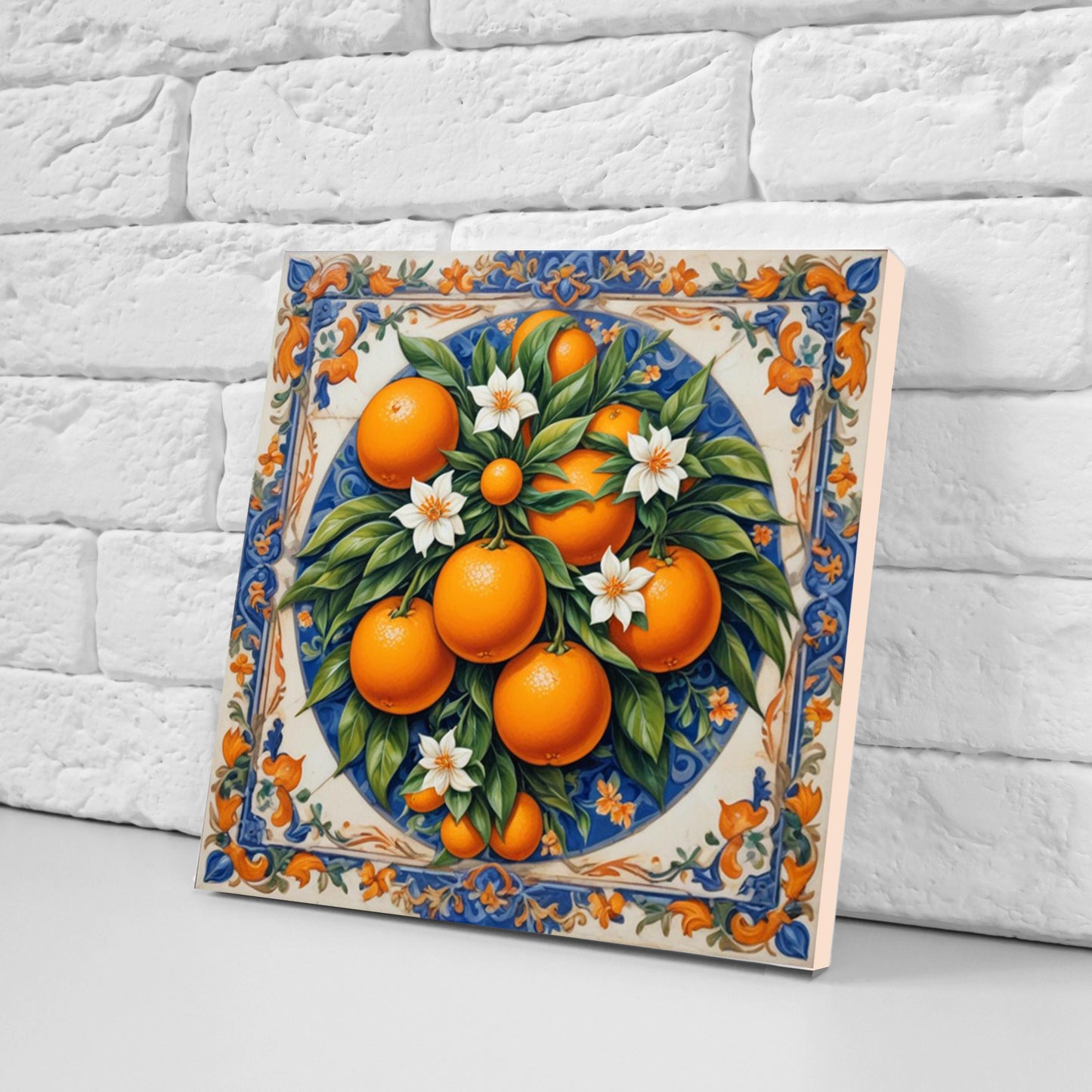Italian Majolica Oranges Tiles -Set of 3 Italian Wall Decor Tiles -Kitchen Backsplash Tiles, Table Decorative Tiles, Bathroom Tiles, Coaster