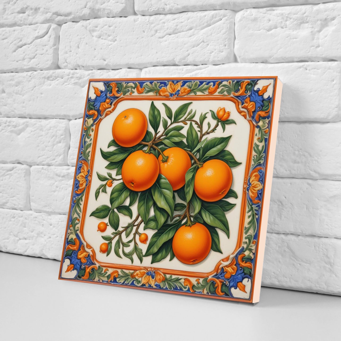 Italian Majolica Oranges Tiles -Set of 3 Italian Wall Decor Tiles -Kitchen Backsplash Tiles, Table Decorative Tiles, Bathroom Tiles, Coaster