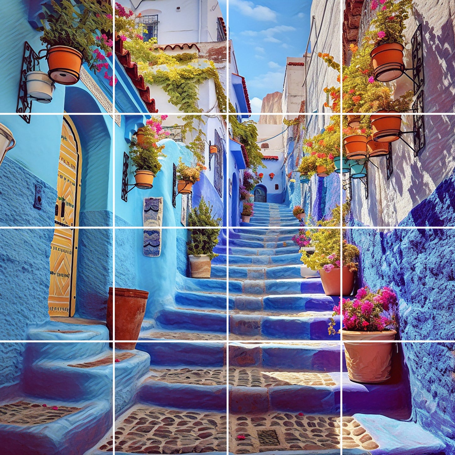 Tile Mural/Mosaic Ceramic Panel of Chefchaouen Morocco - Moroccan ceramics - Chefchaouen Wall Print - Tile Mural - Gloss Tiles - Tile Mosaic