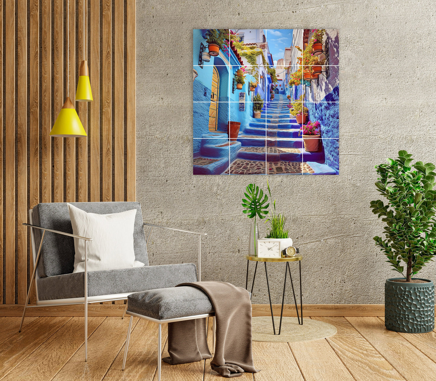 Tile Mural/Mosaic Ceramic Panel of Chefchaouen Morocco - Moroccan ceramics - Chefchaouen Wall Print - Tile Mural - Gloss Tiles - Tile Mosaic