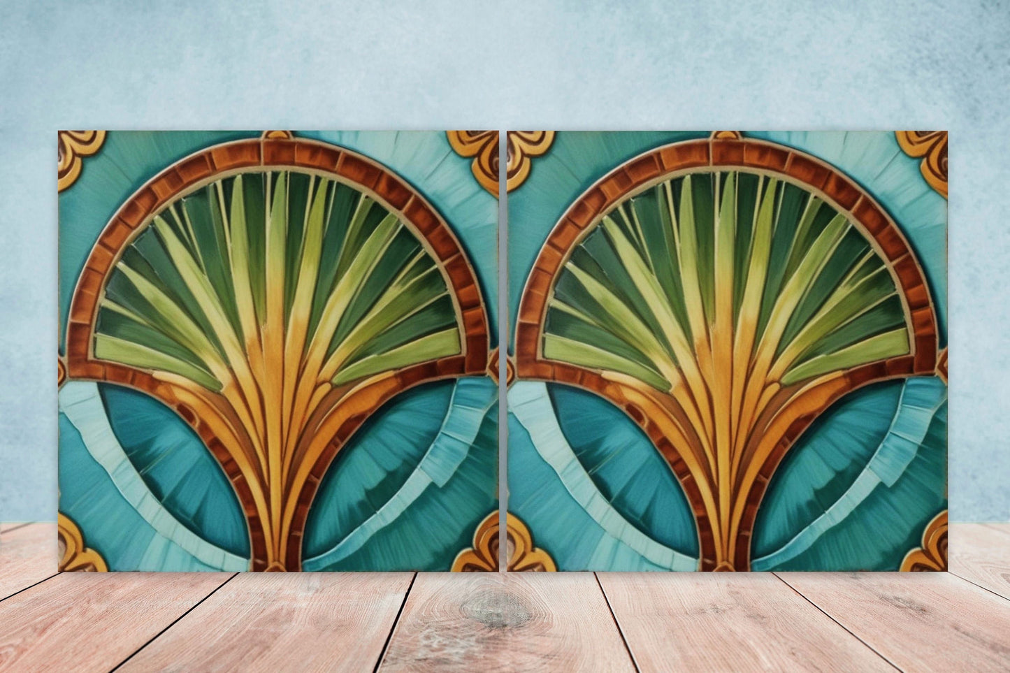 Art Deco Ceramic tiles - Set of 2 Art Deco Wall Decor Geometric Tiles - Kitchen Backsplash Tiles, Table Decorative Tiles, Bathroom Tiles