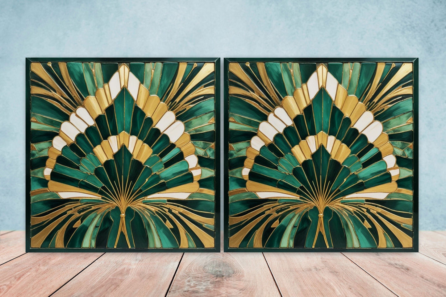 Art Deco Ceramic tiles - Set of 2 Art Deco Wall Decor Geometric Tiles - Kitchen Backsplash Tiles, Table Decorative Tiles, Bathroom Tiles