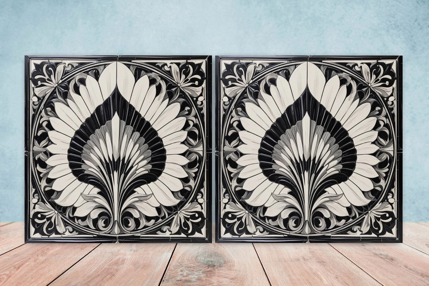 Art Deco Ceramic tiles - Set of 2 Art Deco Wall Decor Geometric Tiles - Kitchen Backsplash Tiles, Table Decorative Tiles, Bathroom Tiles