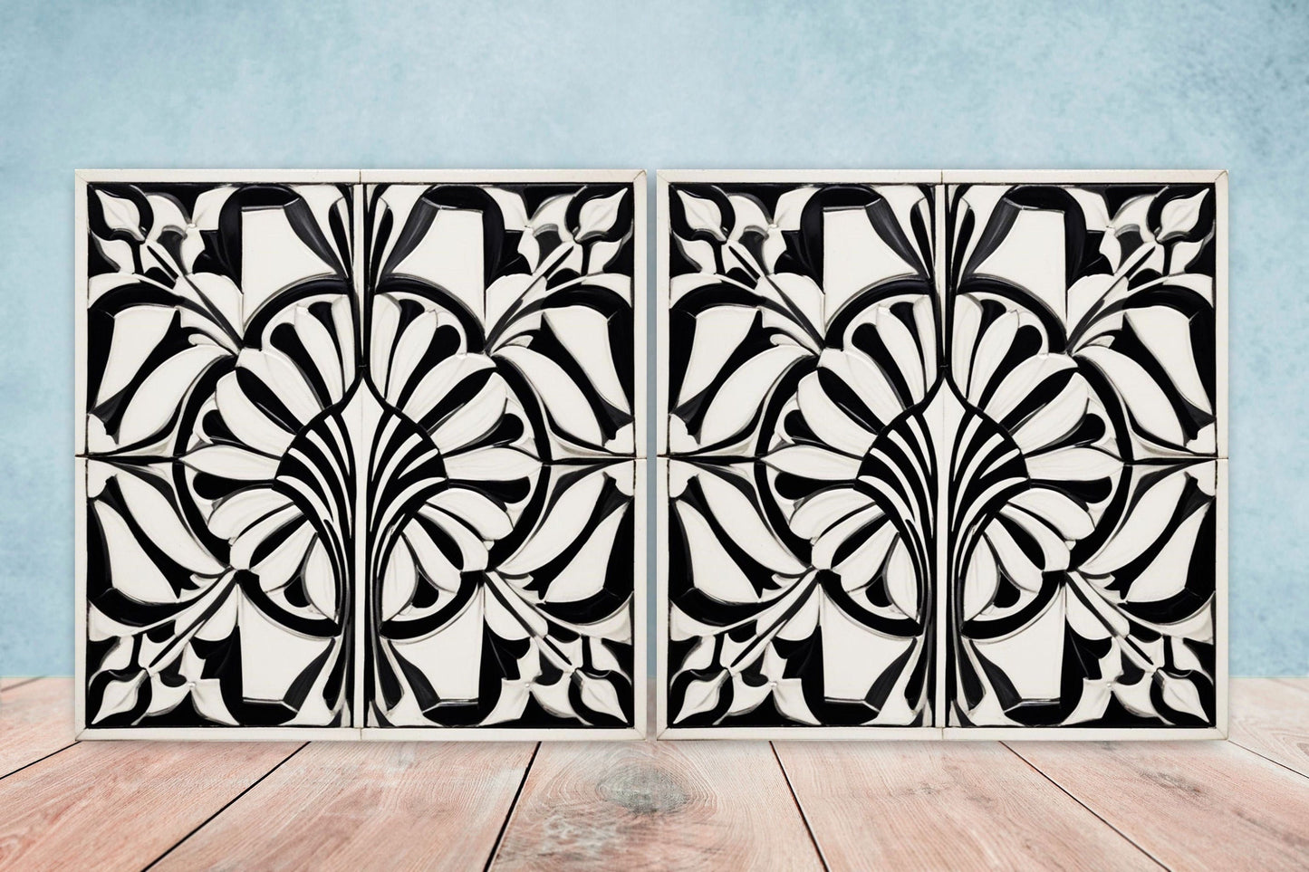 Art Deco Ceramic tiles - Set of 2 Art Deco Wall Decor Geometric Tiles - Kitchen Backsplash Tiles, Table Decorative Tiles, Bathroom Tiles
