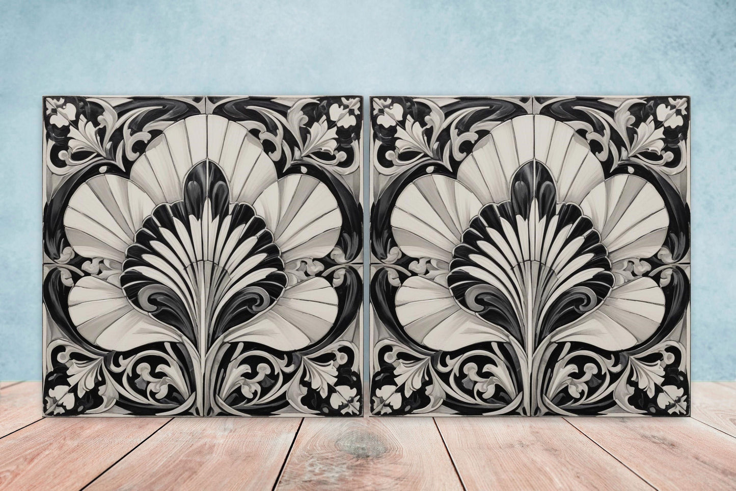 Art Deco Ceramic tiles - Set of 2 Art Deco Wall Decor Geometric Tiles - Kitchen Backsplash Tiles, Table Decorative Tiles, Bathroom Tiles