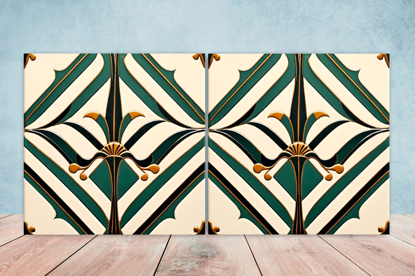 Art Deco Ceramic tiles - Set of 2 Art Deco Wall Decor Geometric Tiles - Kitchen Backsplash Tiles, Table Decorative Tiles, Bathroom Tiles