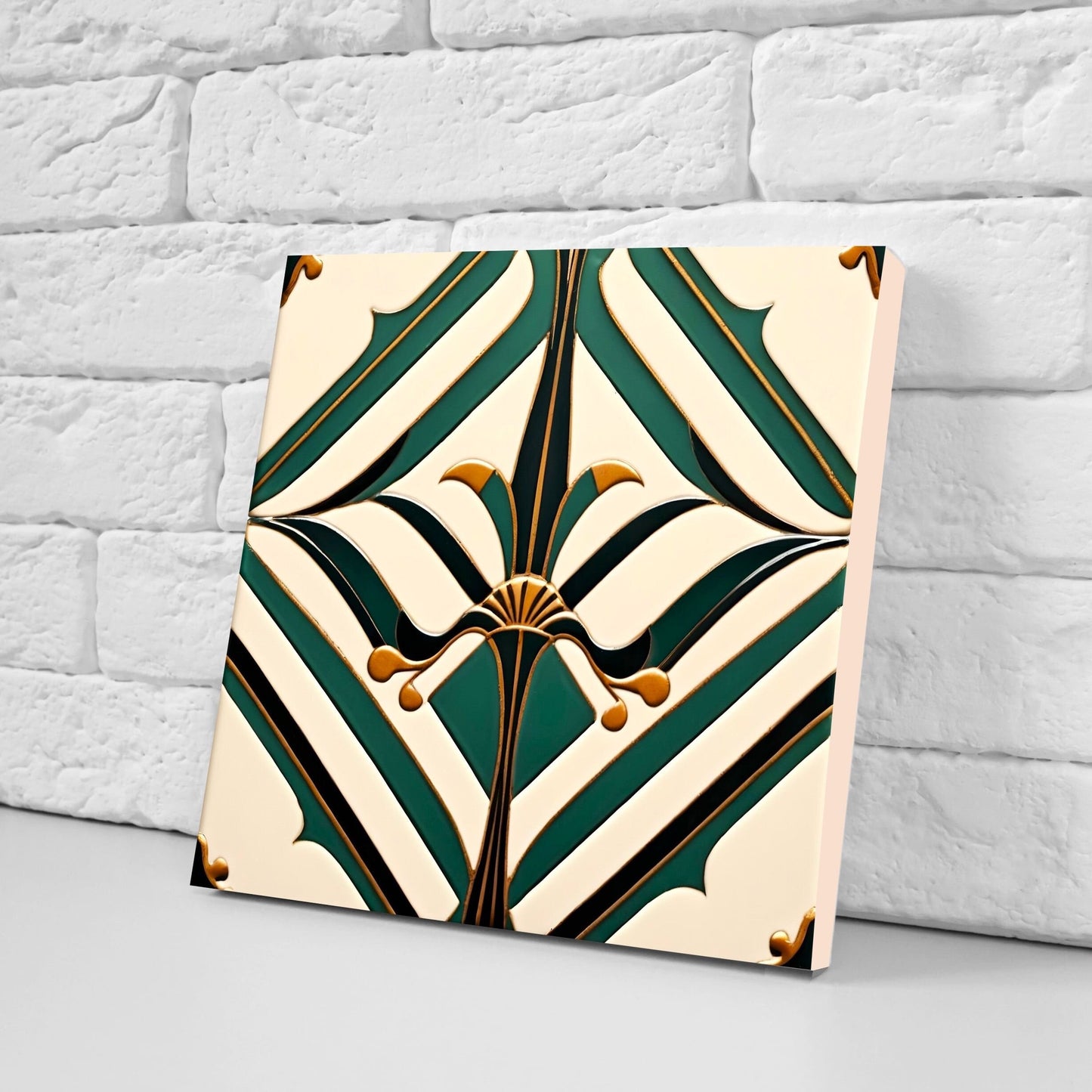 Art Deco Ceramic tiles - Set of 2 Art Deco Wall Decor Geometric Tiles - Kitchen Backsplash Tiles, Table Decorative Tiles, Bathroom Tiles