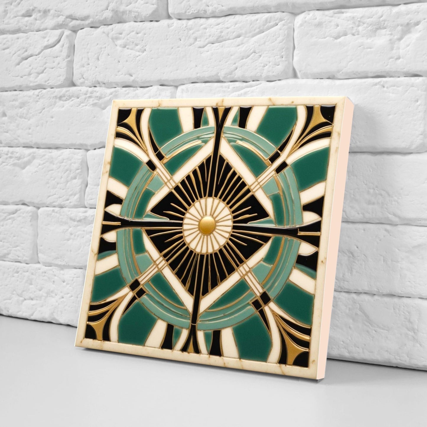 Art Deco Ceramic tiles - Set of 2 Art Deco Wall Decor Geometric Tiles - Kitchen Backsplash Tiles, Table Decorative Tiles, Bathroom Tiles