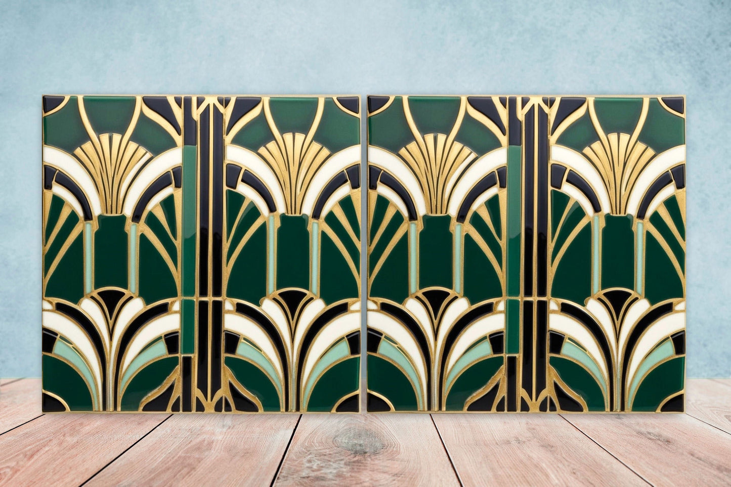 Art Deco Ceramic tiles - Set of 2 Art Deco Wall Decor Geometric Tiles - Kitchen Backsplash Tiles, Table Decorative Tiles, Bathroom Tiles