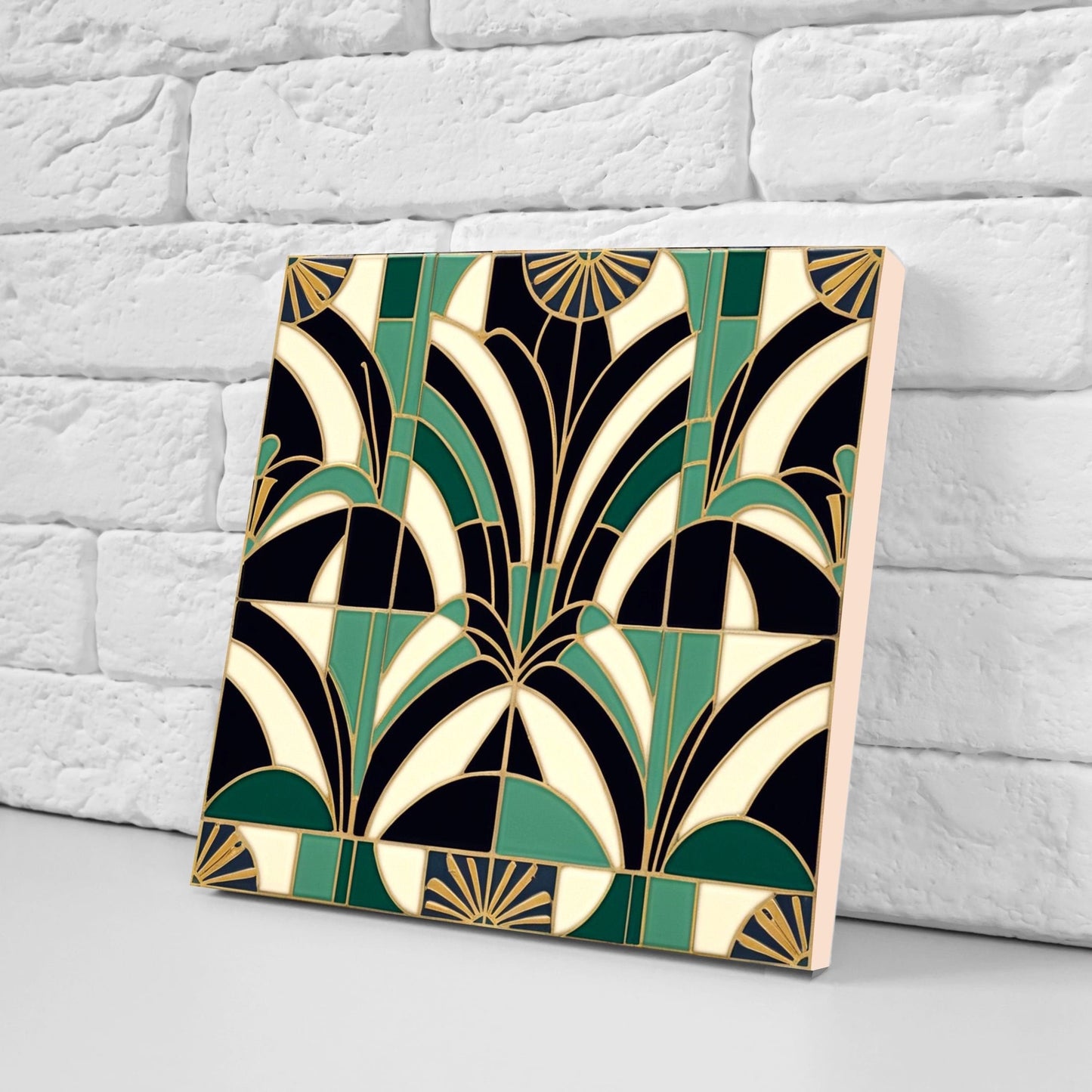Art Deco Ceramic tiles - Set of 2 Art Deco Wall Decor Geometric Tiles - Kitchen Backsplash Tiles, Table Decorative Tiles, Bathroom Tiles