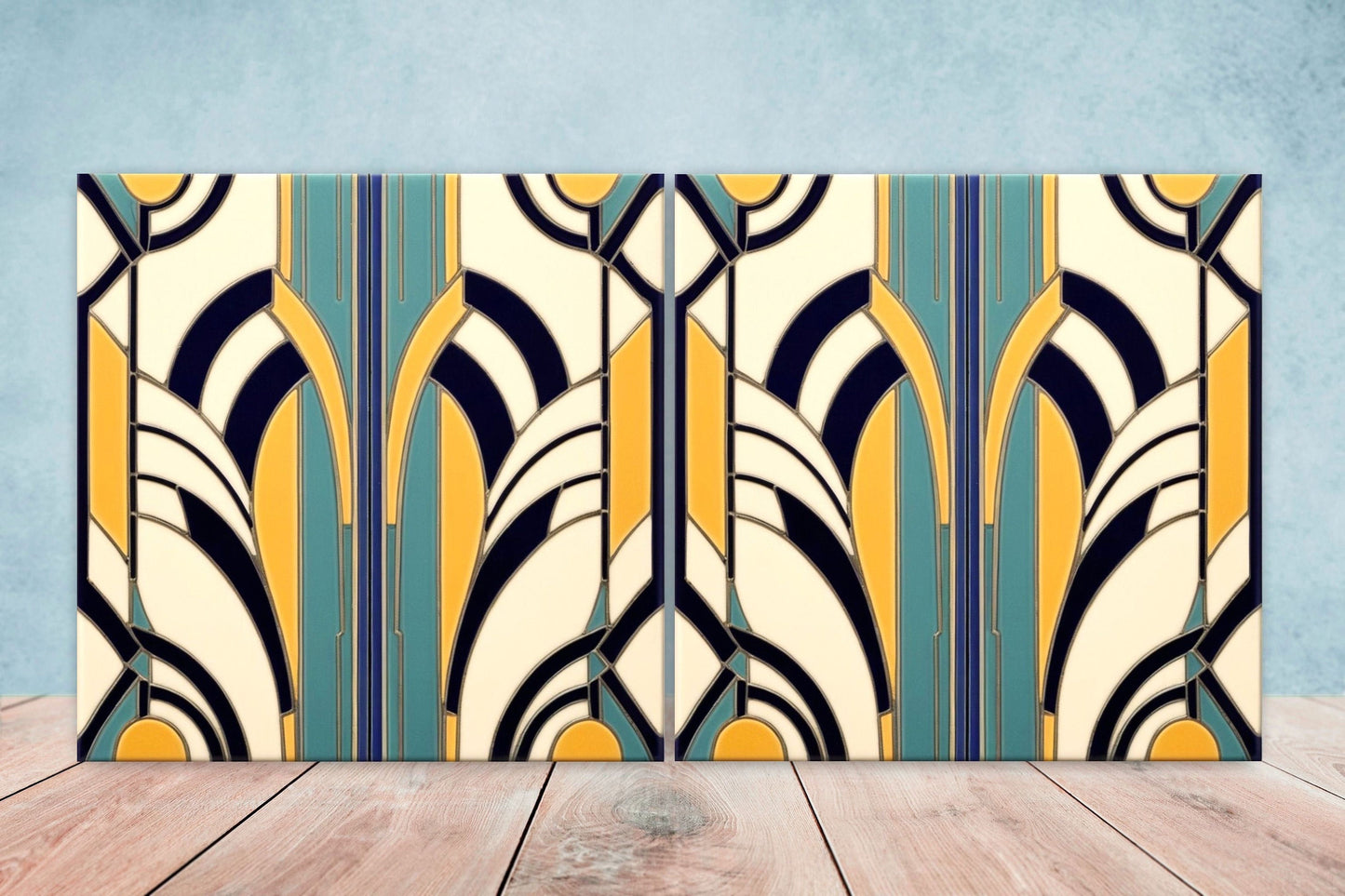 Art Deco Ceramic tiles - Set of 2 Art Deco Wall Decor Geometric Tiles - Kitchen Backsplash Tiles, Table Decorative Tiles, Bathroom Tiles