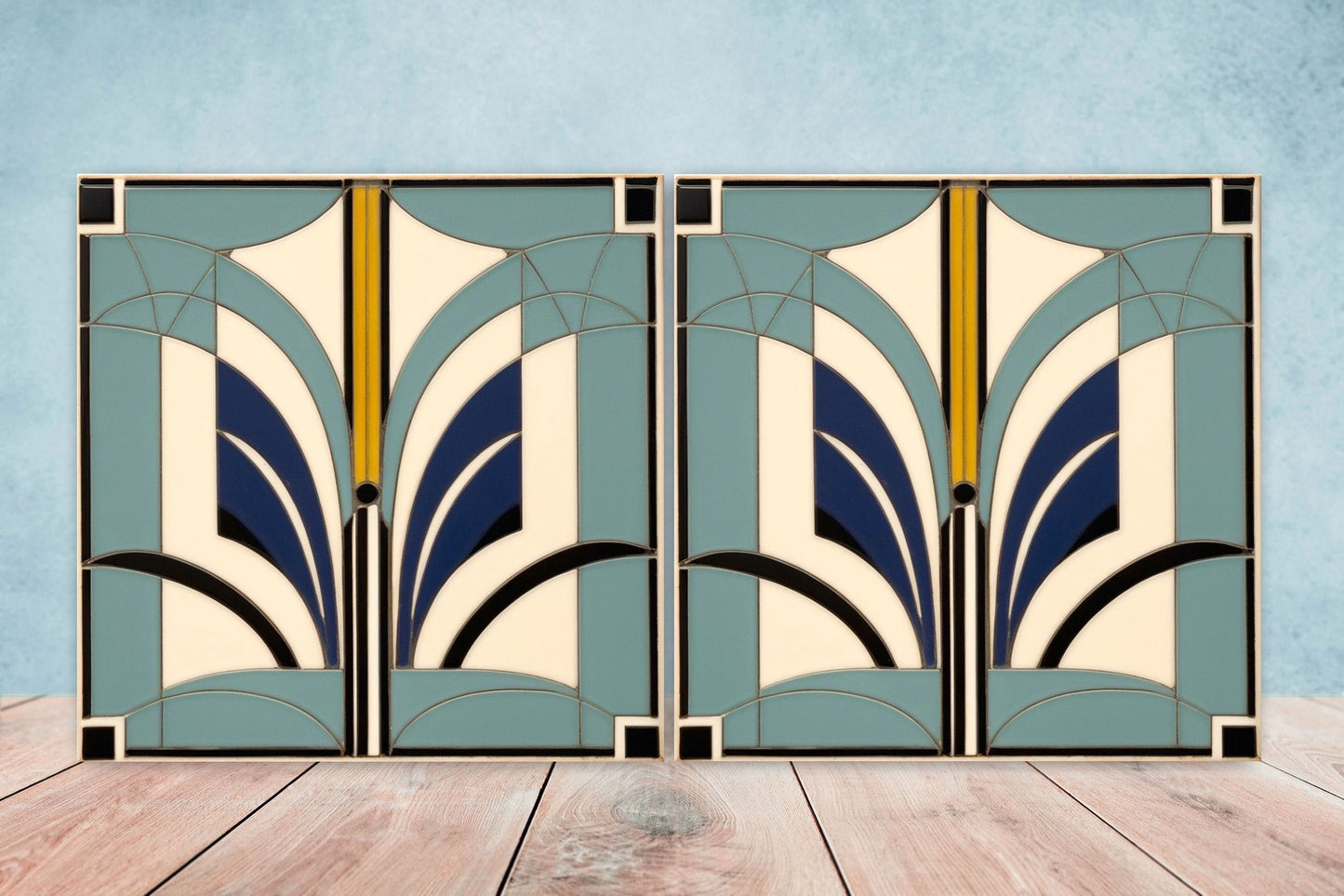 Art Deco Ceramic tiles - Set of 2 Art Deco Wall Decor Geometric Tiles - Kitchen Backsplash Tiles, Table Decorative Tiles, Bathroom Tiles