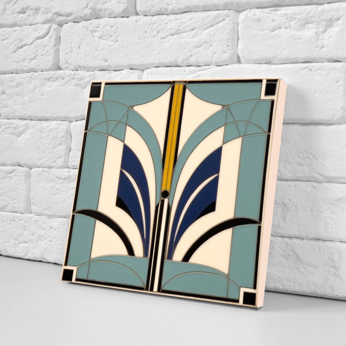 Art Deco Ceramic tiles - Set of 2 Art Deco Wall Decor Geometric Tiles - Kitchen Backsplash Tiles, Table Decorative Tiles, Bathroom Tiles