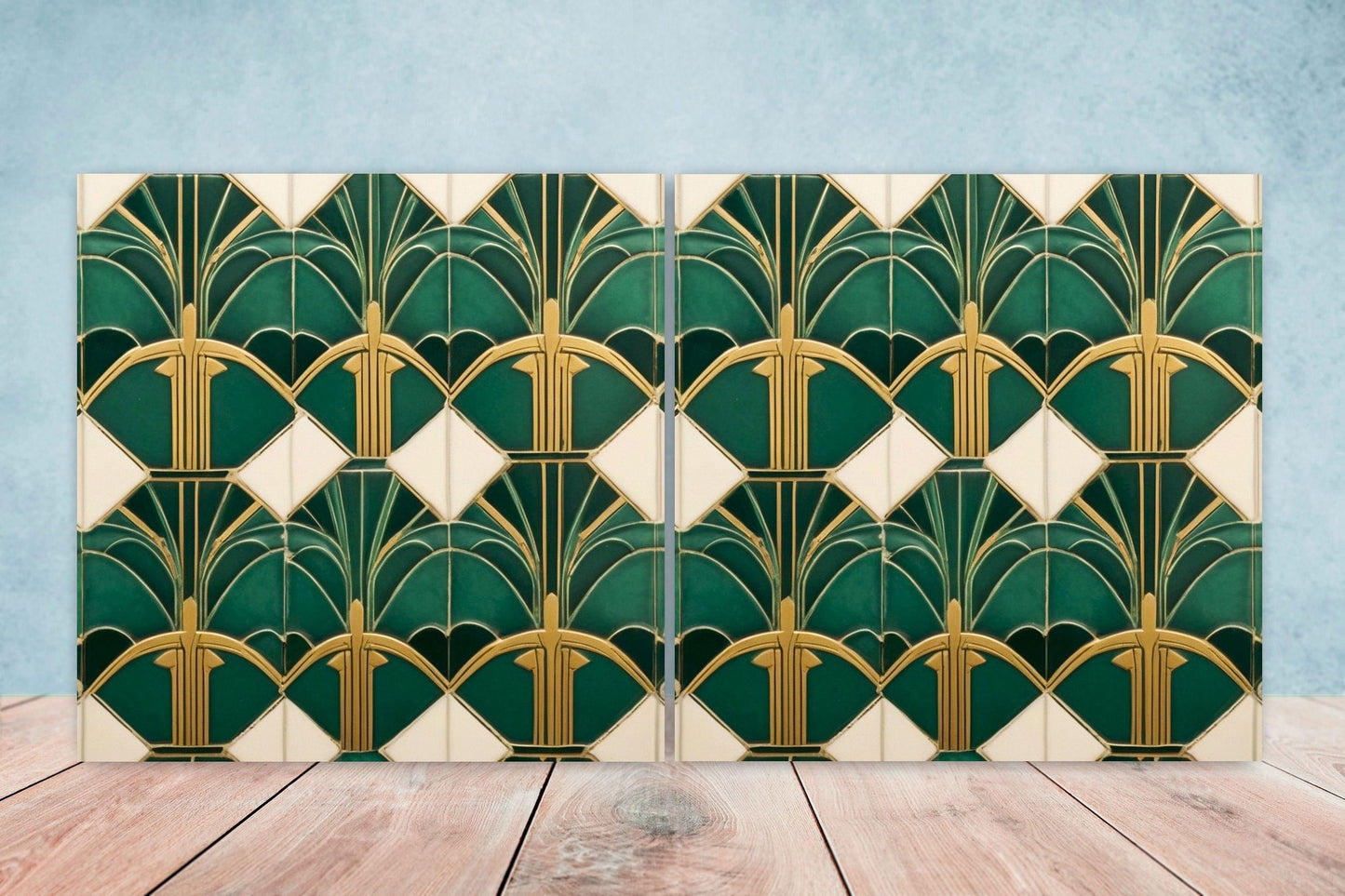 Art Deco Ceramic tiles - Set of 2 Art Deco Wall Decor Geometric Tiles - Kitchen Backsplash Tiles, Table Decorative Tiles, Bathroom Tiles