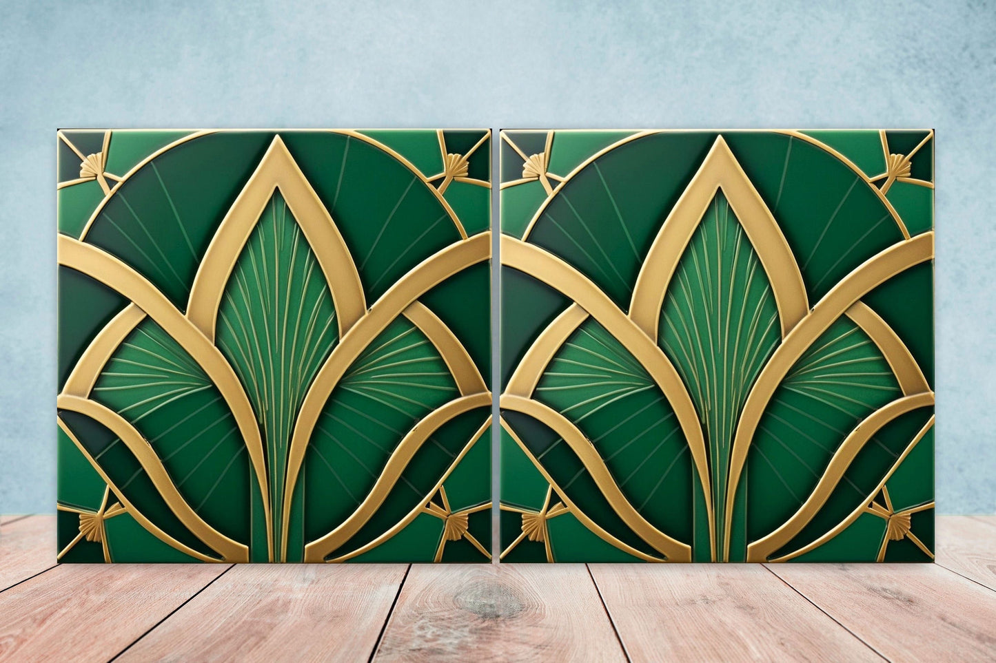 Art Deco Ceramic tiles - Set of 2 Art Deco Wall Decor Geometric Tiles - Kitchen Backsplash Tiles, Table Decorative Tiles, Bathroom Tiles