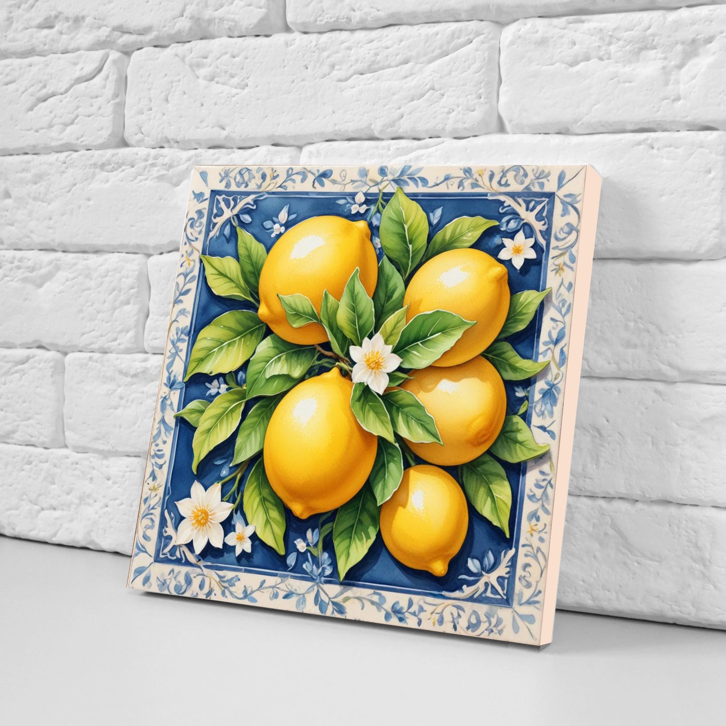 Italian Majolica Lemon Tiles - Set of 2 Italian Wall Decor Tiles - Kitchen Backsplash Tiles, Table Decorative Tiles, Bathroom Tiles, Coaster