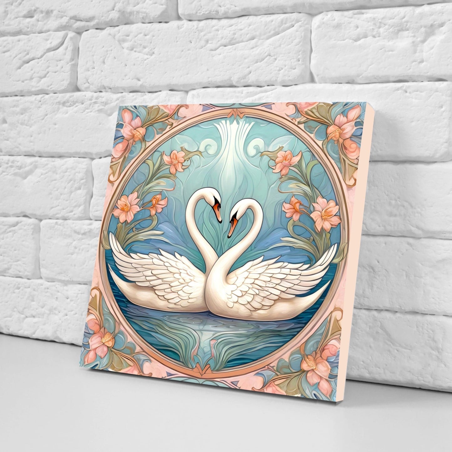Art Nouveau Swan Ceramic tiles - Set of 2 Art Nouveau Bird Wall Decor Tiles, Bird Tiles, Swan Art - Kitchen Backsplash Tiles, Bathroom Tiles