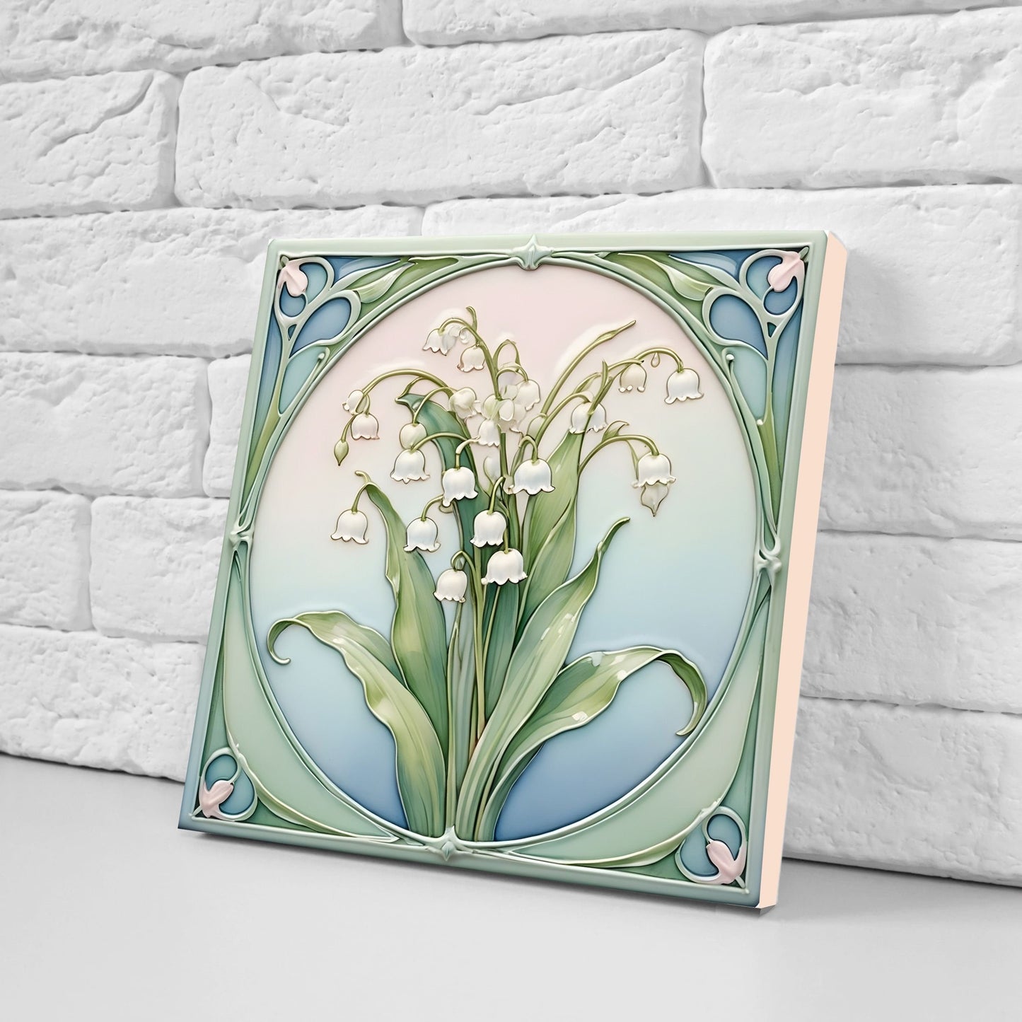 Art Nouveau Flower Ceramic Tiles - Set of 2 Art Nouveau Wall Decor Tiles - Kitchen Backsplash Tiles, Table Decorative Tiles, Bathroom Tiles