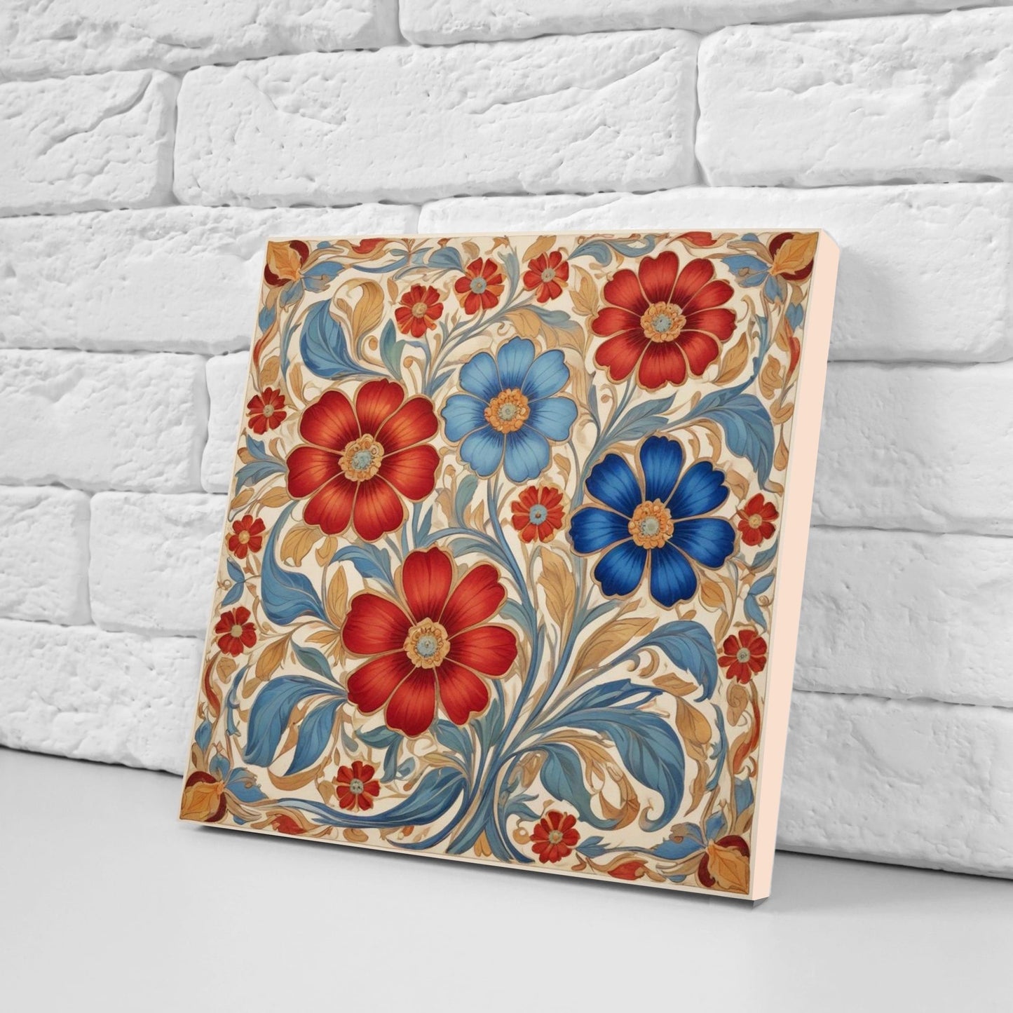 Art Nouveau Flower Ceramic Tiles - Set of 2 Art Nouveau Wall Decor Tiles - Kitchen Backsplash Tiles, Table Decorative Tiles, Bathroom Tiles