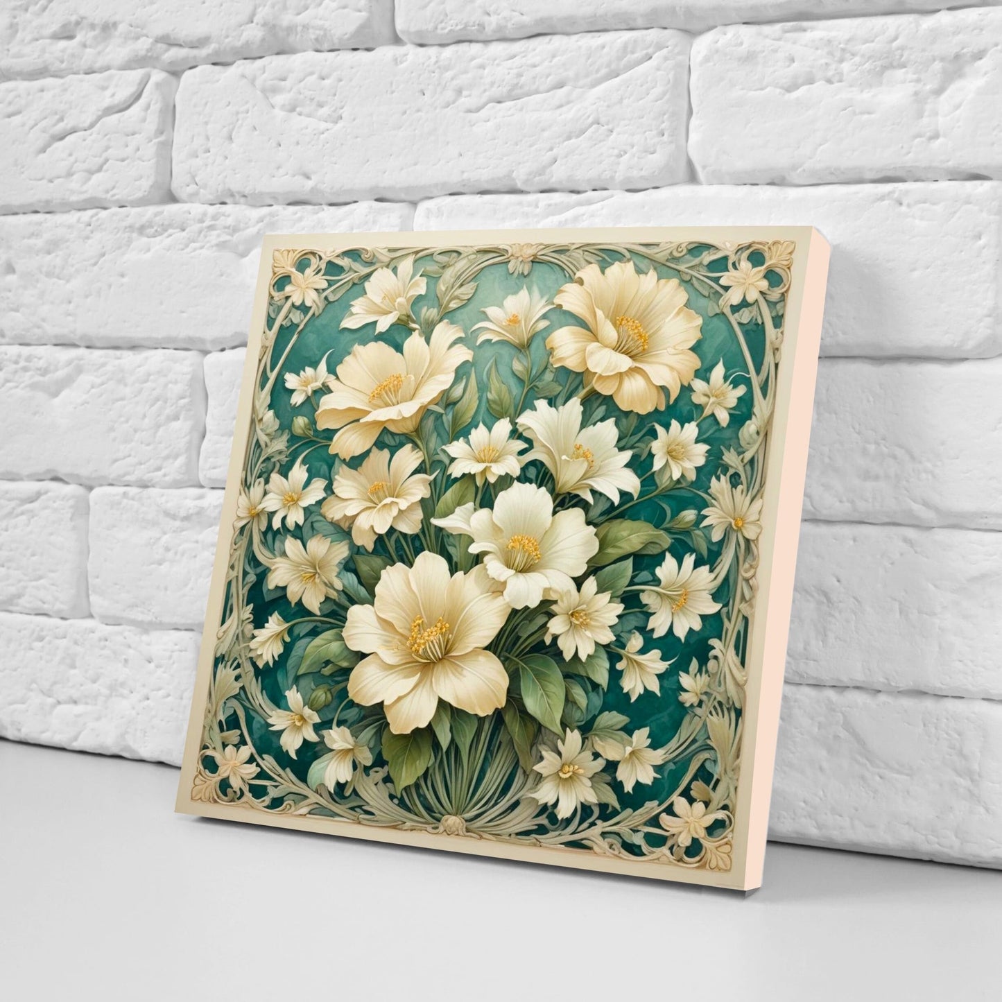 Art Nouveau Flower Ceramic Tiles - Set of 2 Art Nouveau Wall Decor Tiles - Kitchen Backsplash Tiles, Table Decorative Tiles, Bathroom Tiles