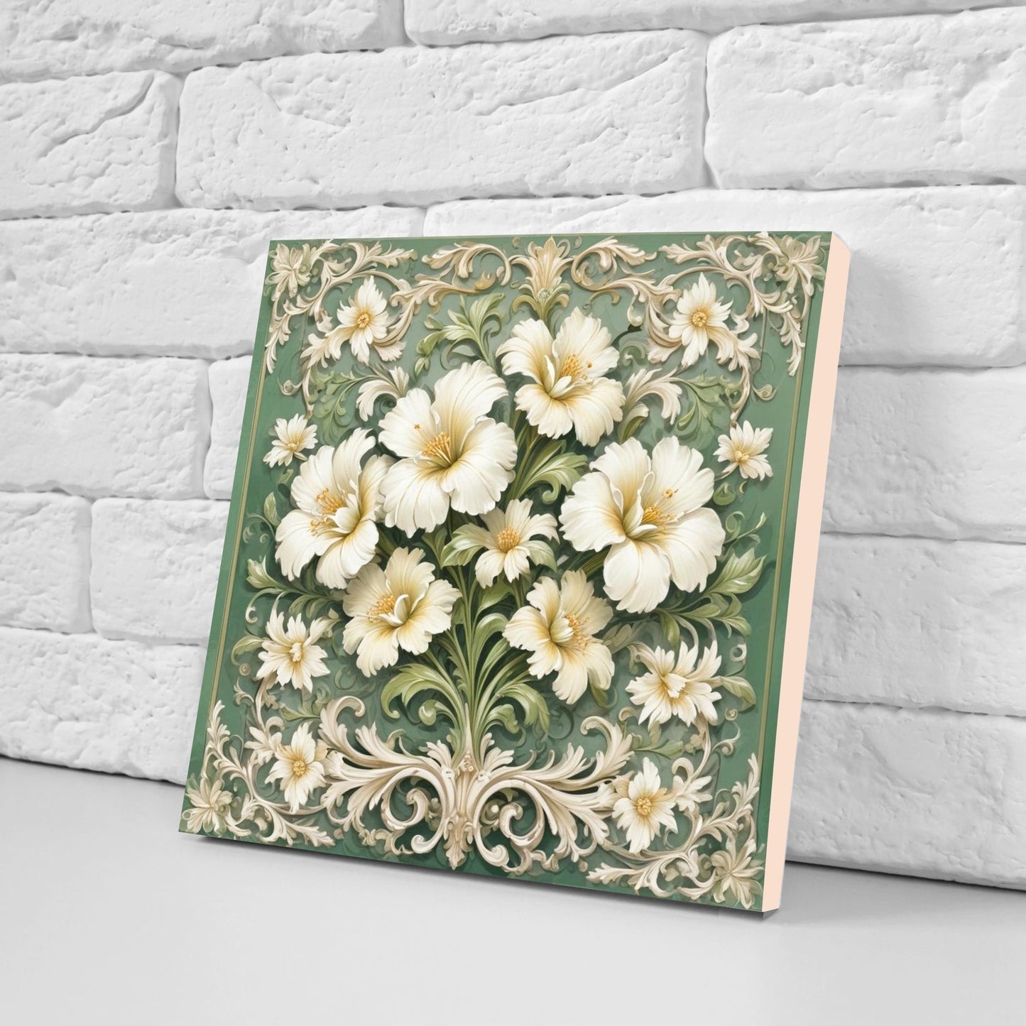 Art Nouveau Flower Ceramic Tiles - Set of 2 Art Nouveau Wall Decor Tiles - Kitchen Backsplash Tiles, Table Decorative Tiles, Bathroom Tiles