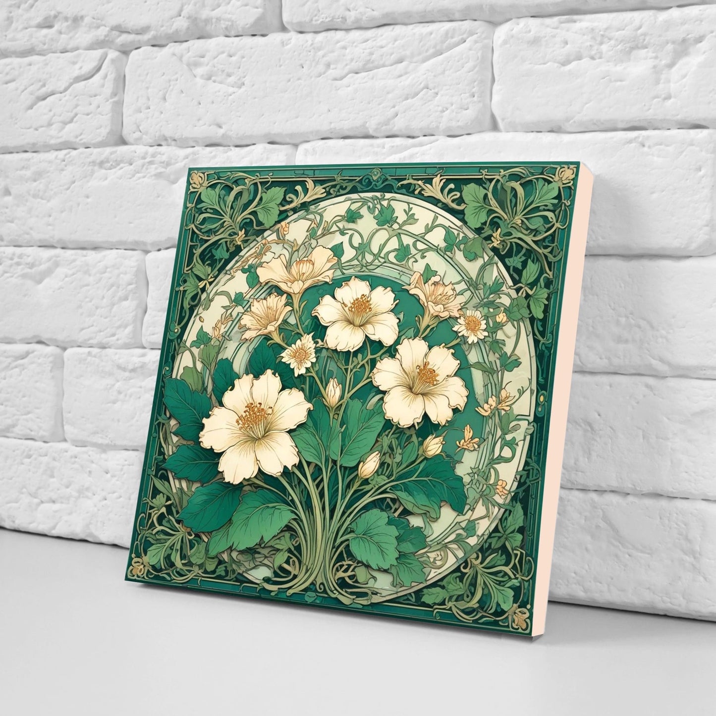 Art Nouveau Flower Ceramic Tiles - Set of 2 Art Nouveau Wall Decor Tiles - Kitchen Backsplash Tiles, Table Decorative Tiles, Bathroom Tiles